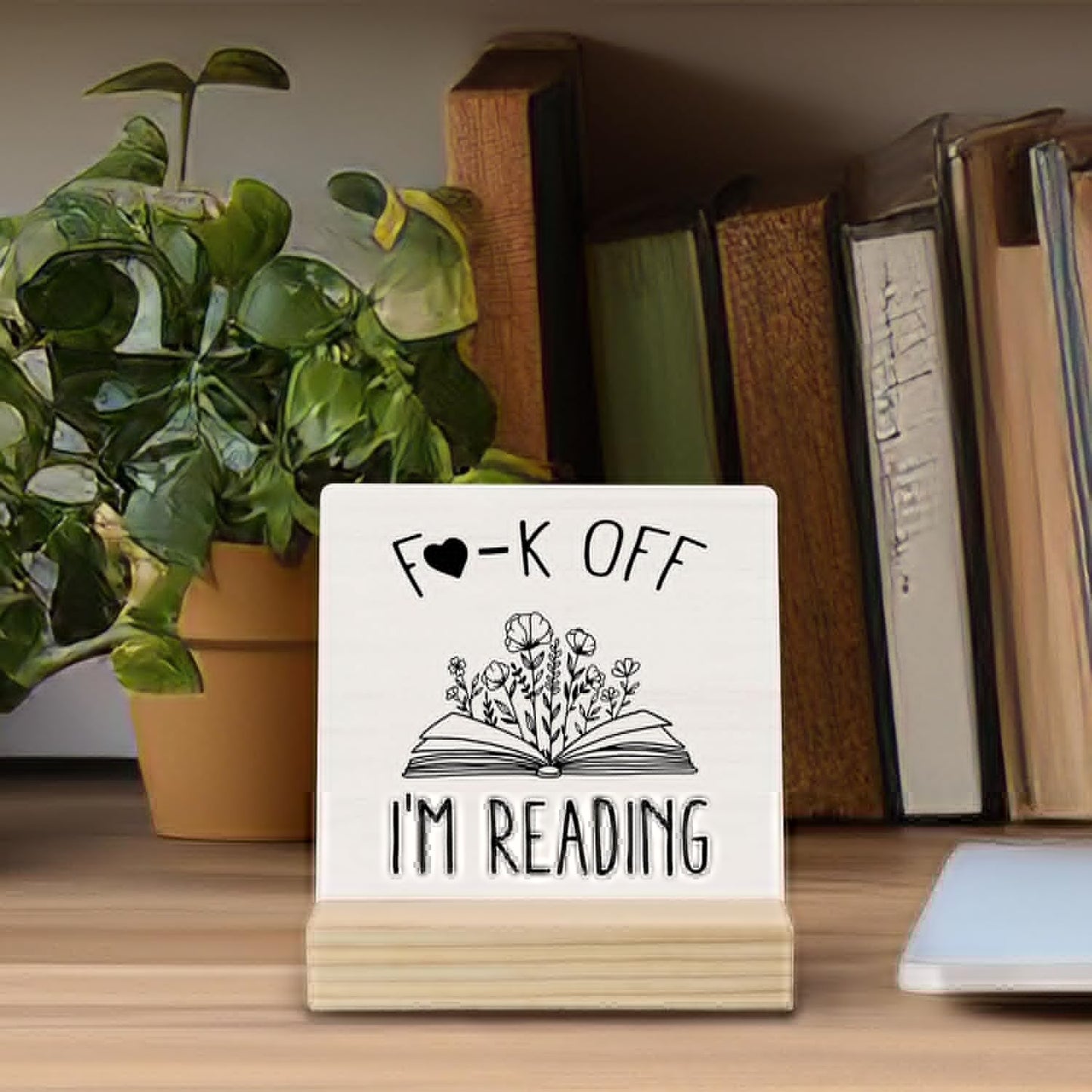 Book Lovers Gifts Desk Decor, Funny I'm Reading Decorative Signs & Plaques, Book Reader Bookworm Gifts Desk Sign with Wooden Stand for Reading Room Corner Nook Library Shelf Table Decor