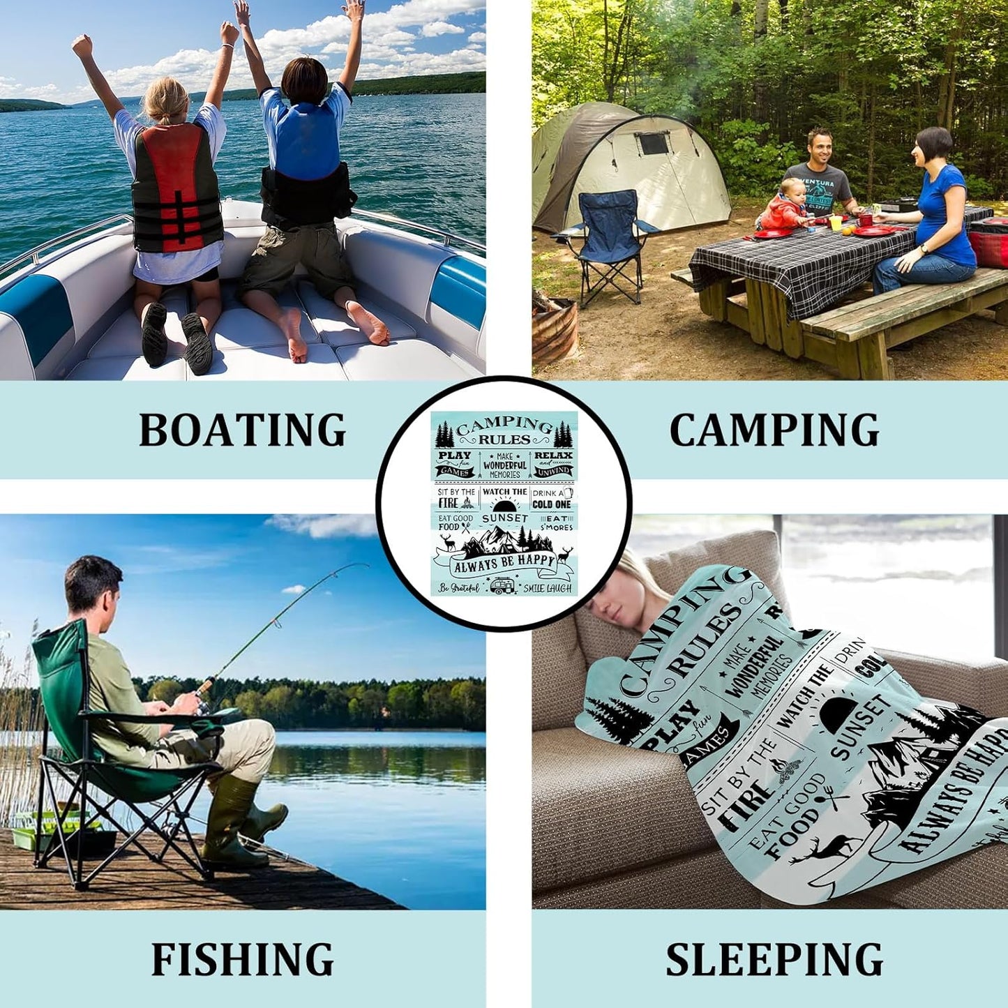 Camping Gifts for Women/Men, Camping Rules Blanket, Camp Stuff, Camp Essentials, Camper Decor for Outdoors, RV Owners Travel 60"x50"