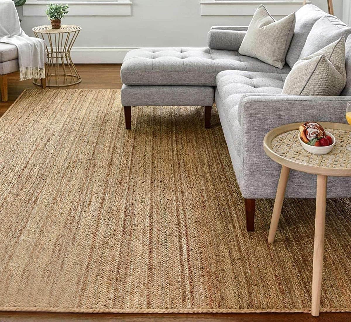 MDS Pack of 1 Handwoven Braided Jute Area Rug 8x10 Rectangular - 100% Natural Burlap Reversible Accent Rugs for Home Decor, Living Room, Doormat, Kitchen, Entryway Rug, Rustic, Farmhouse (8'x10')
