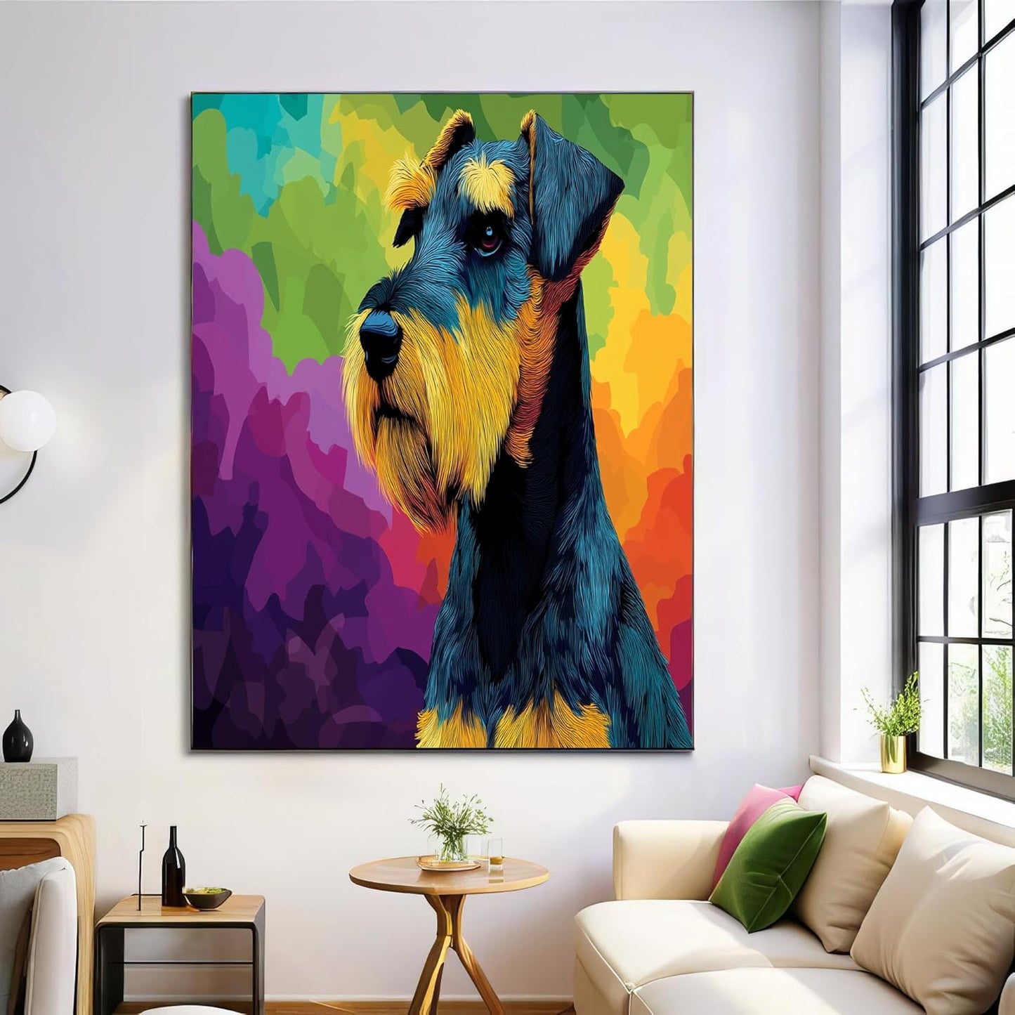GDJSMIN Oil Painting Animal Pattern Wall Art, Airedale Terrier Portrait Poster for Reading Room Living Room Decor 16x 24 inch Unframed