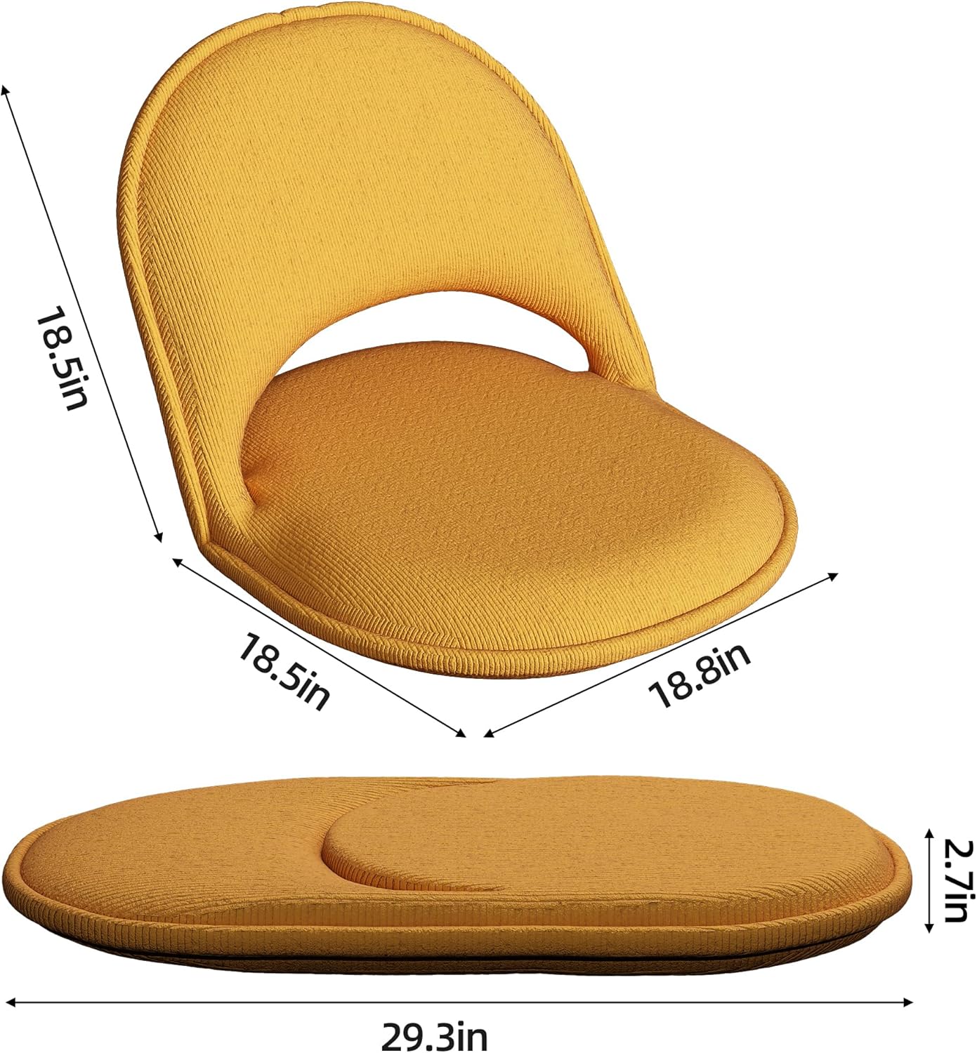 Floor Chair Adjustable Back Support Folding Chair Padded Meditation Seating 5-Position Multiangle Portable Comfy Cushion Recliner for Adults Kids Video-Gaming Reading Watching Lay Flat,Yellow
