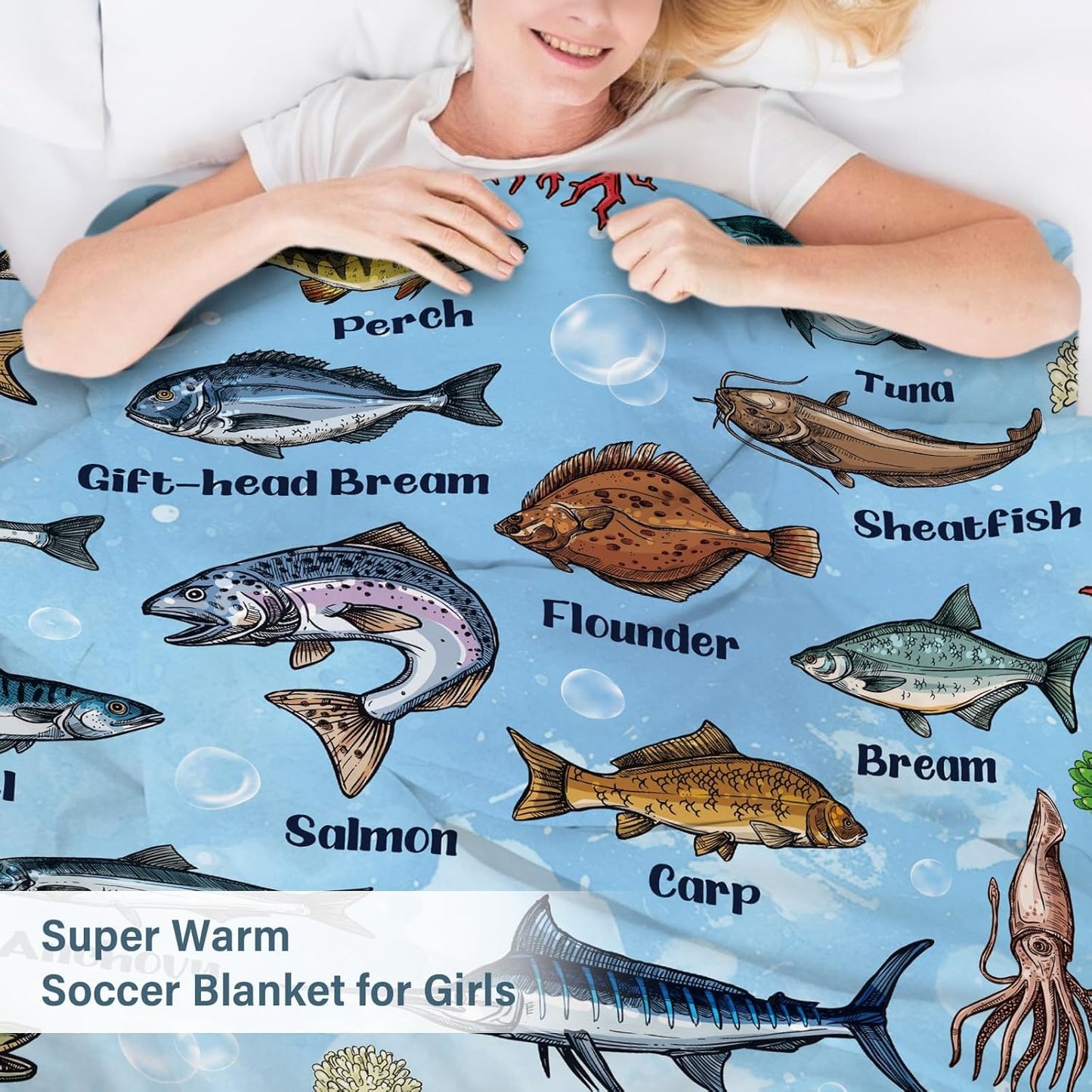 Fish Blanket Gifts for Fish Lover, Fishing Gifts for Men Boys, Fishing Decor, Soft Throw Blanket, Birthday Christmas Thanksgiving Gifts for Dad Grandpa Son Aquarium Lovers, 50" X 60"