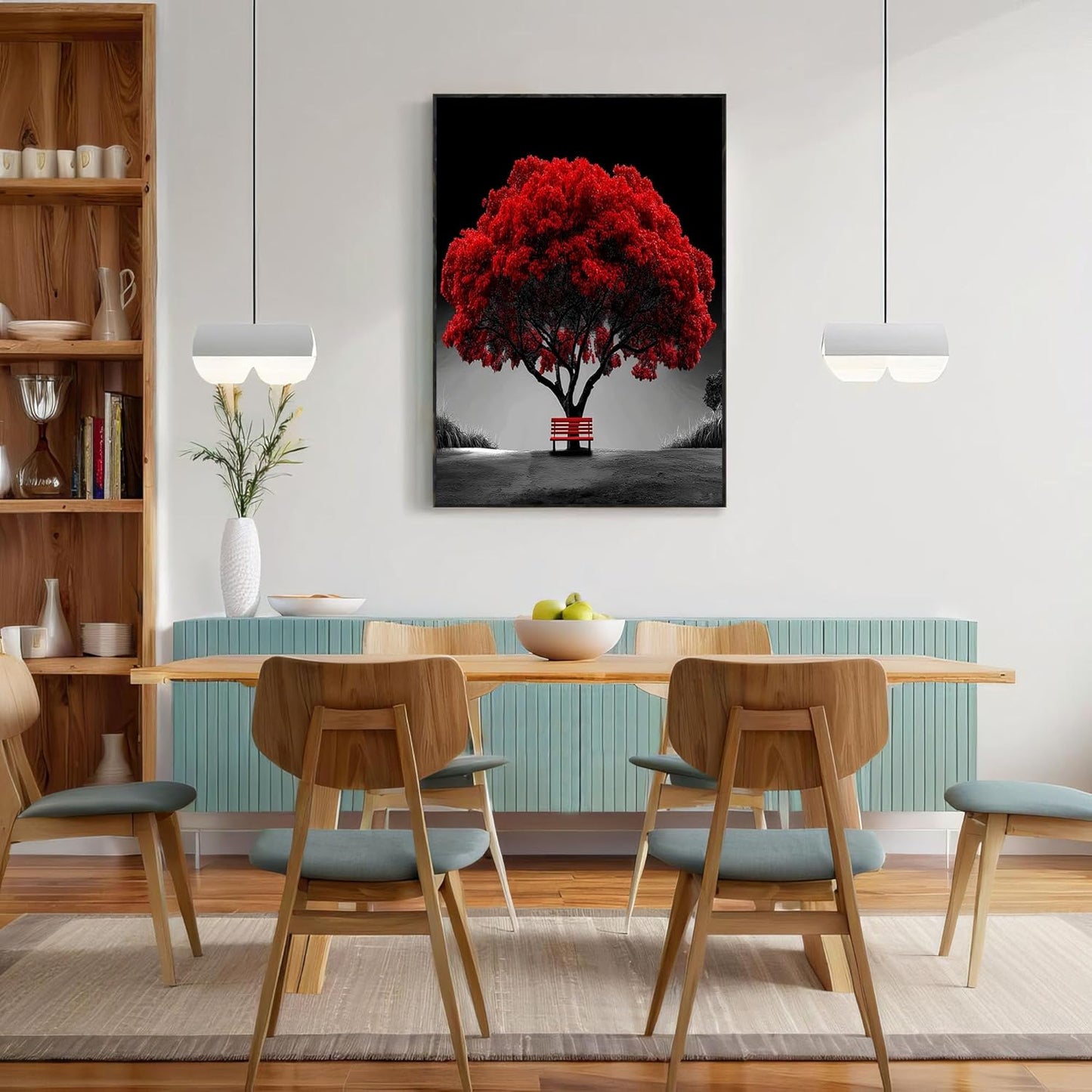 GDJSMIN Realistic Tree Scenery Wall Art, Red Leaves Poster For Reading Room Living Room Decor 12X 16 Inch Unframed