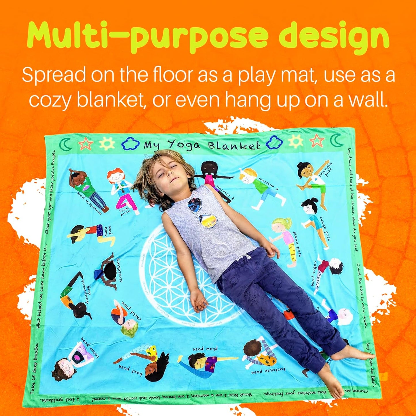 Birdy Boutique – Learning Blanket® – Double-Sided Throw for Kids – Yoga Poses & Educational Floor Game – Soft Minky Fleece Toddler Blanket – 50" x 60" Back to School Blanket, Movement, & Play