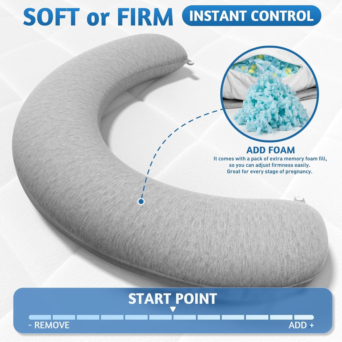 Pregnancy Pillows for Sleeping, C-Shaped Maternity Pillow for Pregnant Women with Adjustable Firmness, Body Pillow, Full Body Support for Side Sleepers, Head, Neck, Belly, 47.2’’ x 9.8''