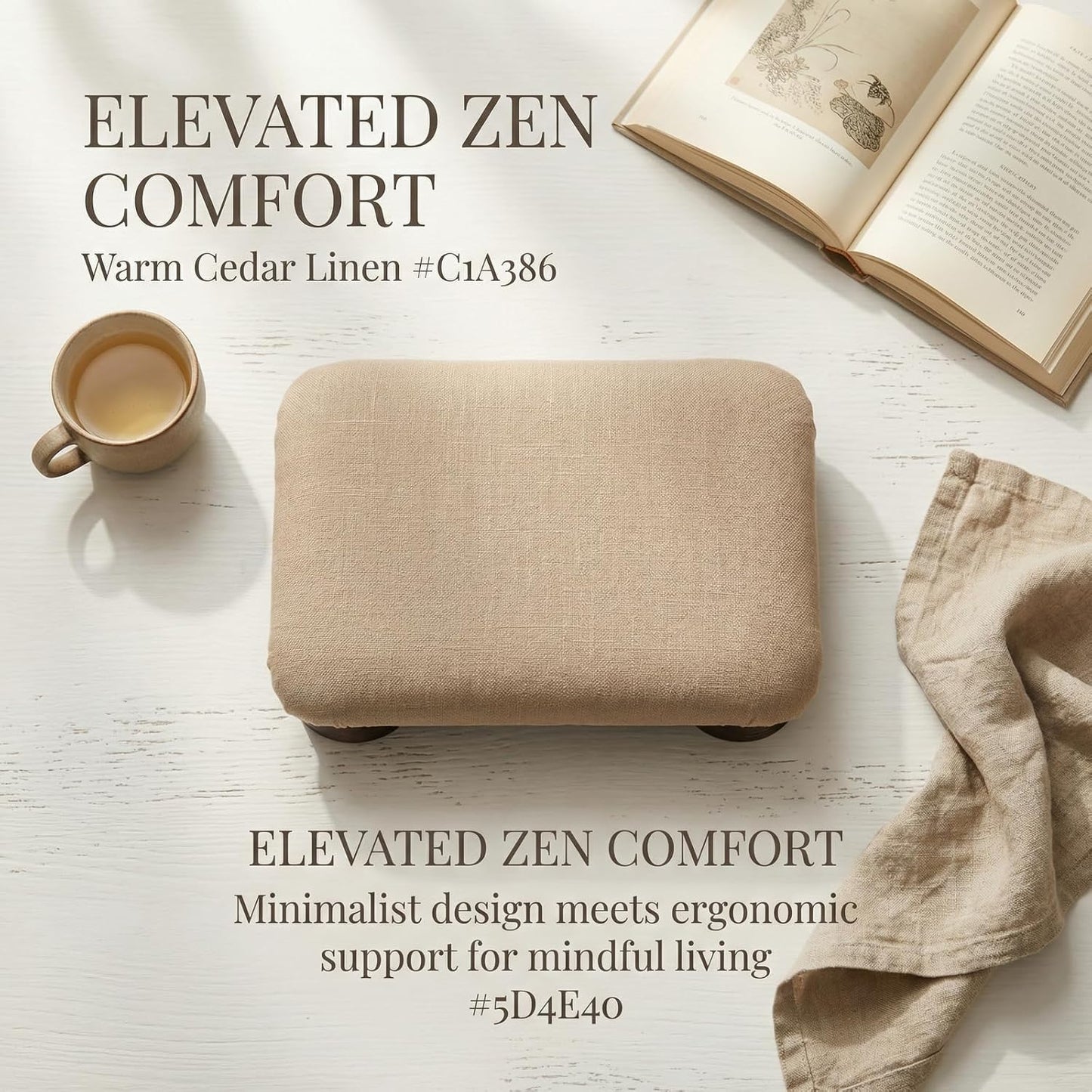 Meditation Floor Cushion with Wooden Legs,Portable Seating Pillow for Yoga, Tea Ceremony,and Living Room, Soft Linen Fabric, Low Profile Floor Seat for Adults(18 * 13.7 * 3.1inch, A)