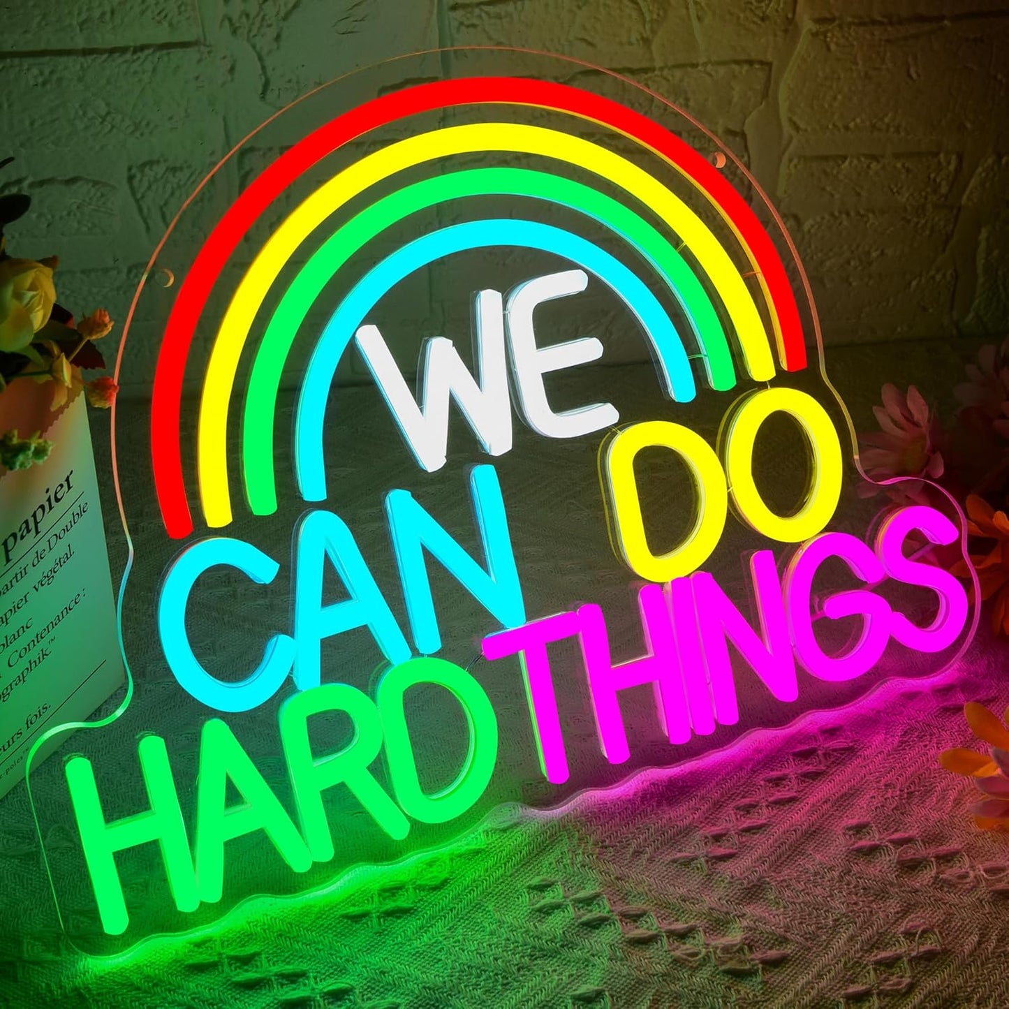 We Can Do Hard Things Neon Sign for Wall Decor Read Books Neon Light for Classroom Dimmable Colorful LED Light Up Sign for Bedroom Study Room Library Gym Birthday Gifts Size14.3 * 10.6 In(JTD314)
