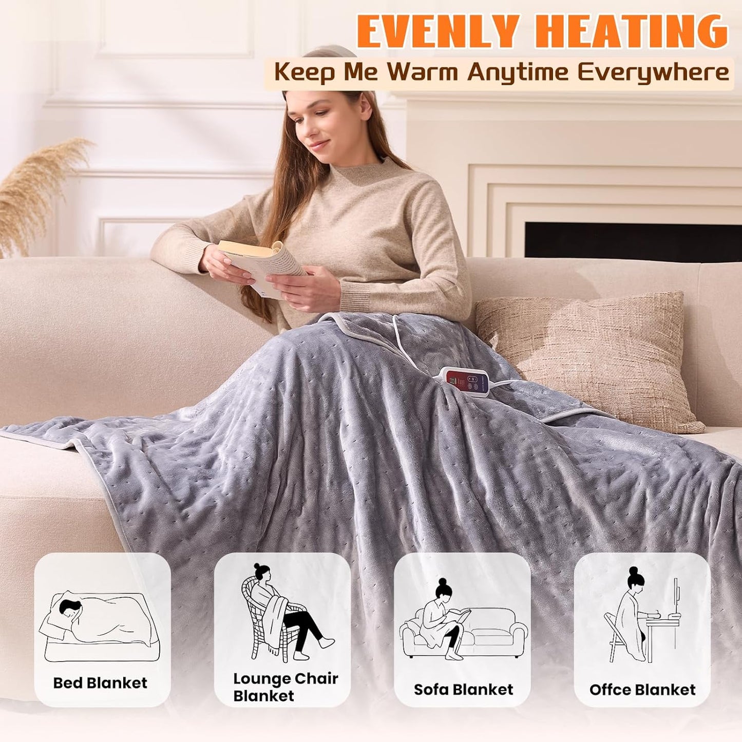 Heated Blanket Electric Throw 50''X60'' Heating Blanket Electric Blankets with 6 Heating Levels 1-12 Hours Auto Off Machine Washable Fast Heating Blankets, Ideal Gifts for Winter Cold Days