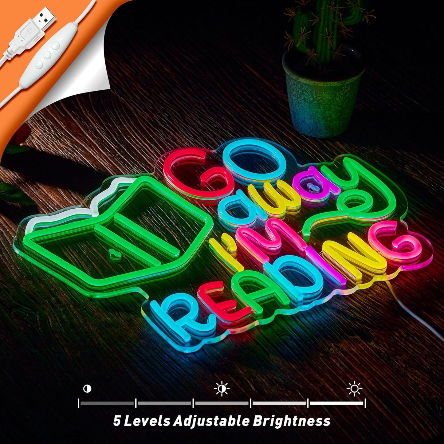 Read Books Neon Sign Go Away I Am Reading LED Light for Kids Room School Library Classroom Wall Decor Dimmable Multicolored Signs (16.5 X 12.6 inch)