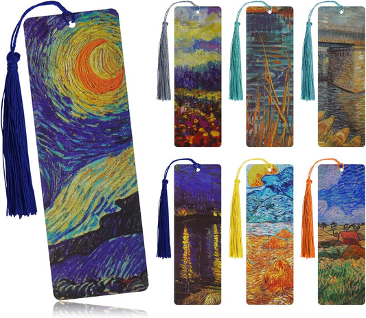 Bookmarks with Tassel, 7 Pieces Oil Painting Theme Cute Bookmark Book Marks Page Clip Bookmark for Book Lovers Writers Readers Men Women School Home Office Reading Supplies, Christmas & Teacher Gifts