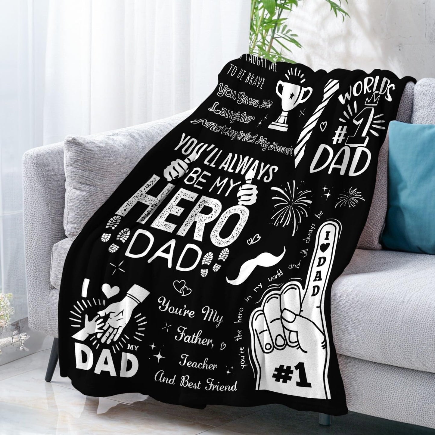 Birthday Gifts for Dad from Daughter & Son - Best Dad Ever Blanket - Christmas Fathers Day Valentines Day Birthday Gifts for Dads Who Have Everything - to My Hero Dad's Blanket 50"x60" Black