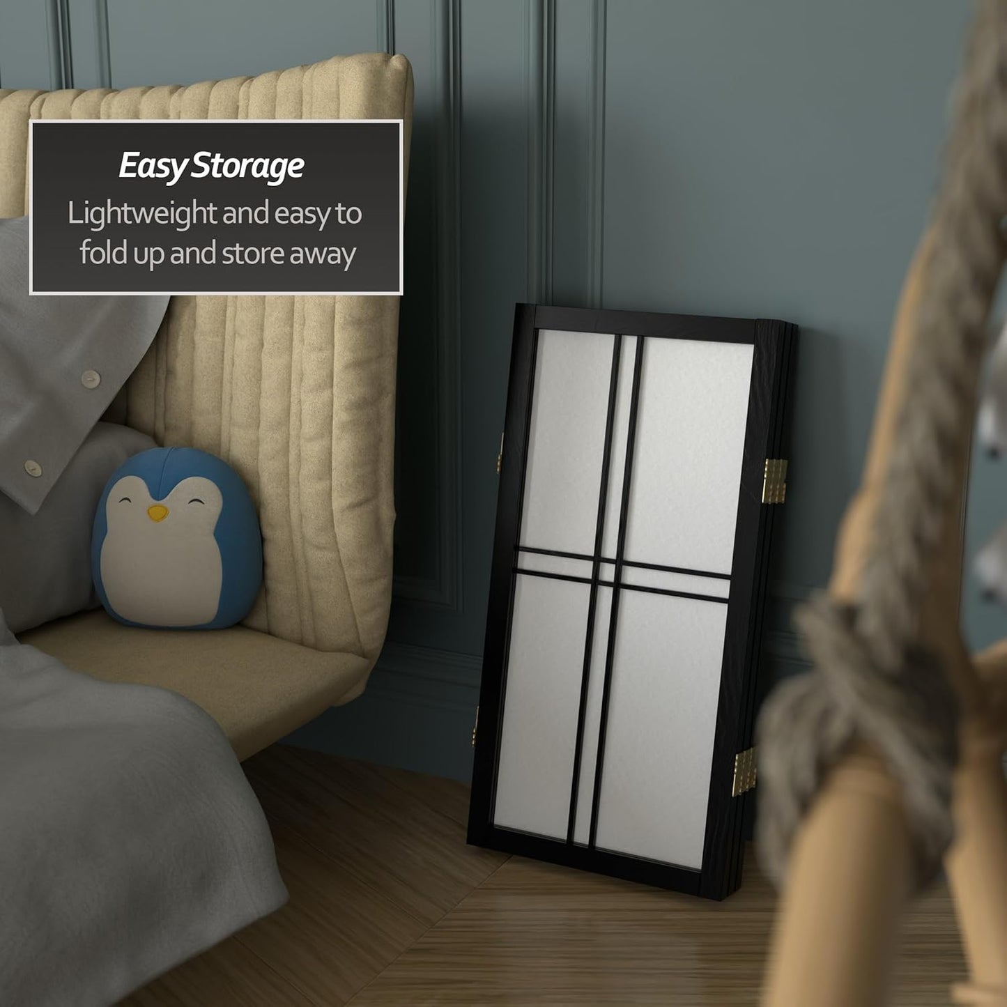 2 ft. Short Desktop Double Cross Shoji Screen - Black - 3 Panels