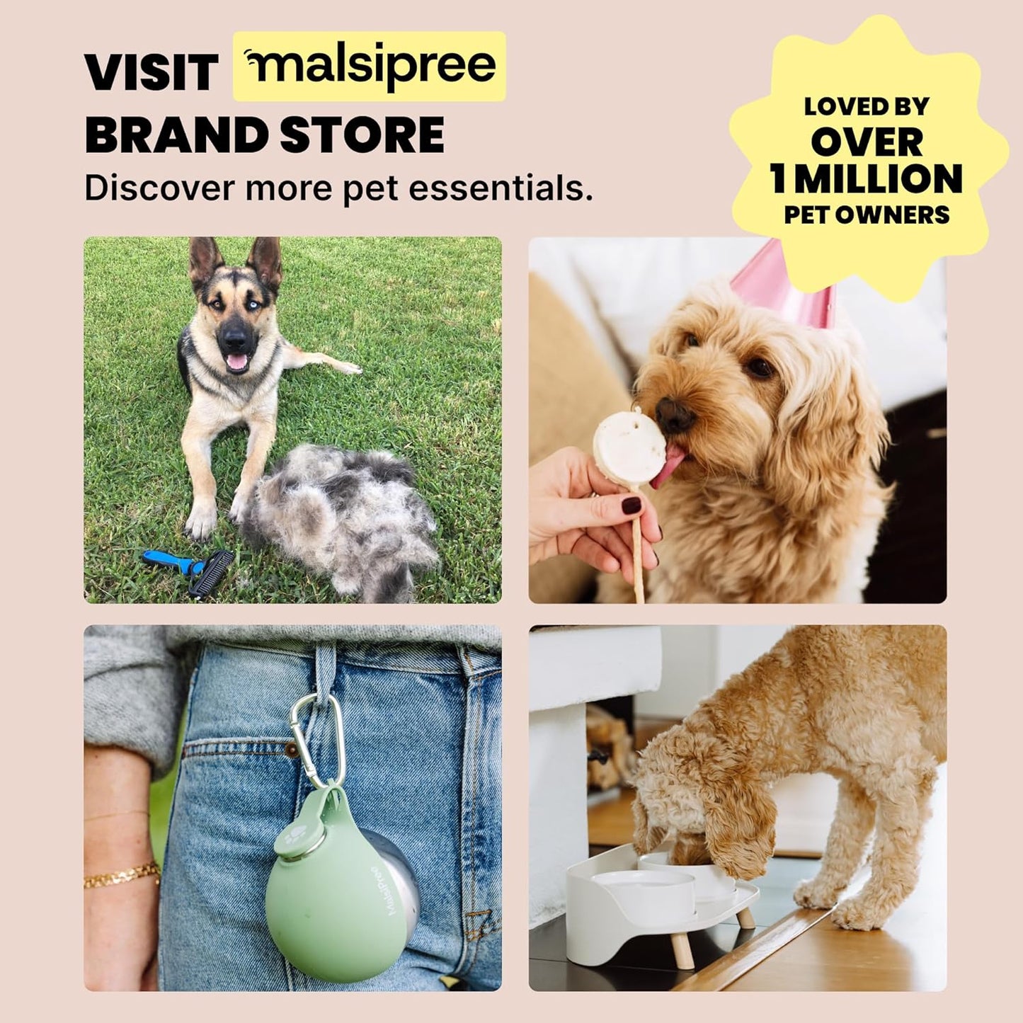 MalsiPree Dog Water Bottle Dispenser - 12 oz Blue - Leak-Proof Lock & One-Hand Operation - Dog Water Bowl Dispenser - Pet Travel Bottle with Built-in Bowl