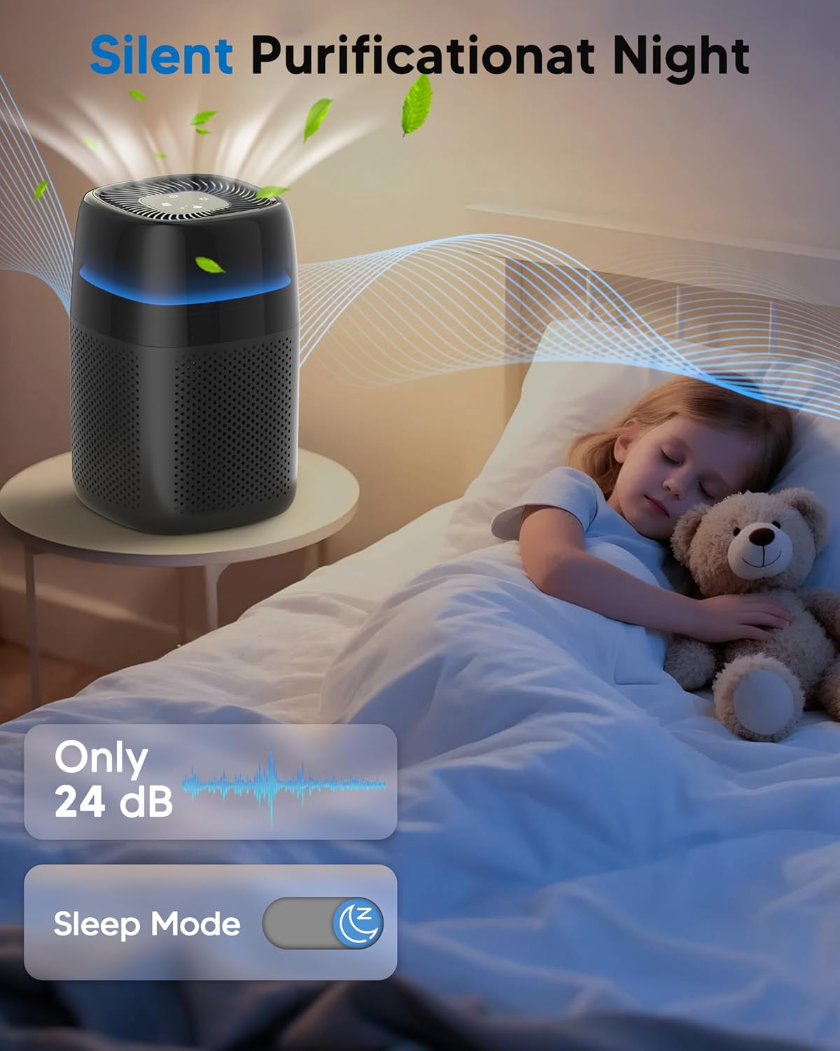 ZQA-5000A Air Purifiers for Home Bedroom, H14 True HEPA Room Air Purifiers for Bedroom With Sleep Mode Light Mode & Aroma Function Air Cleaner Smoke Odor Dust Pollen Pet Dander