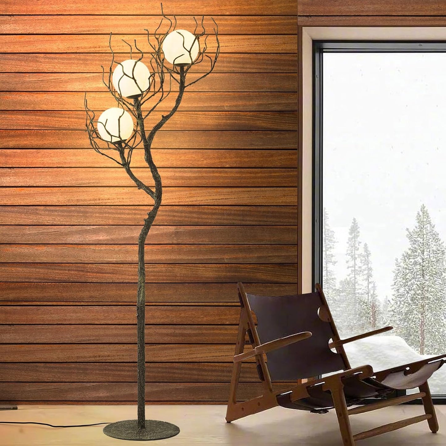 Tree Branch Floor Lamp for Living Room, 3-Light Gothic Moon Branch Floor Lamp, Wood Grain Resin & Metal Base for Farmhouse, Bedroom, Office,Halloween Decor(63")