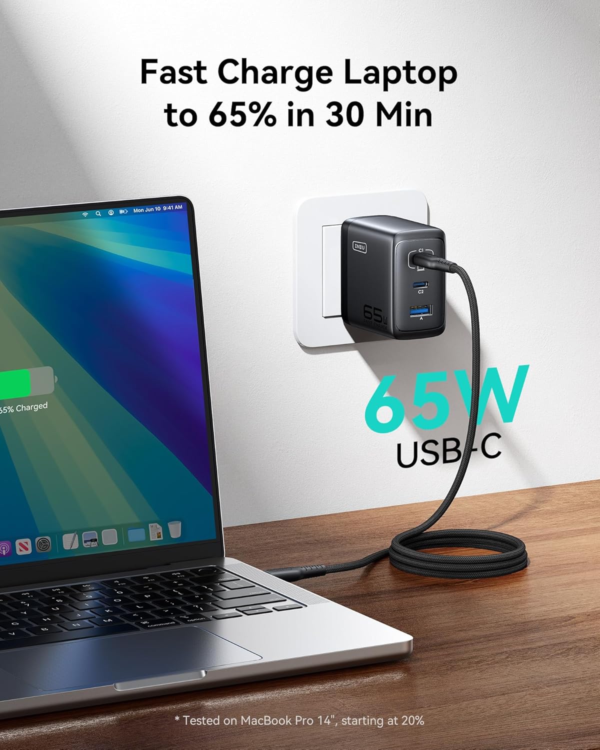 INIU for iPad Charger, 3-Port 65W PD iPad Charger Fast Charging with USB C to C Cable Cord, Compact Type C Wall Charger with Foldable Plug for iPad Pro Air 13 11, MacBook Air M3, iPhone 17 16 Pro Max
