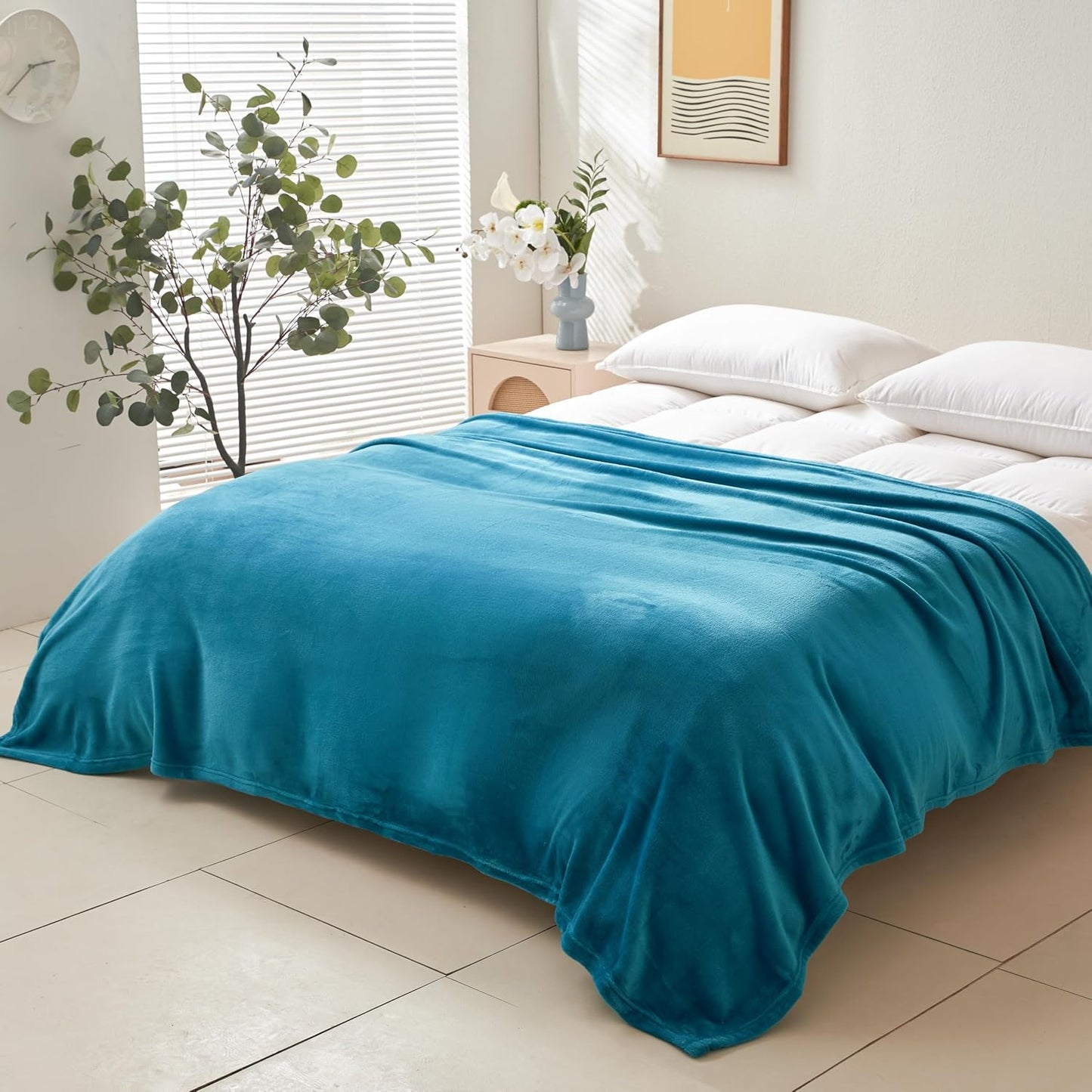 Camping Throw Blanket- Cozy Flannel Blankets for All Seasons Suitable Bed, Couch, Sofa, Movie Night, and Travel- Peacock Green 60" x 80"