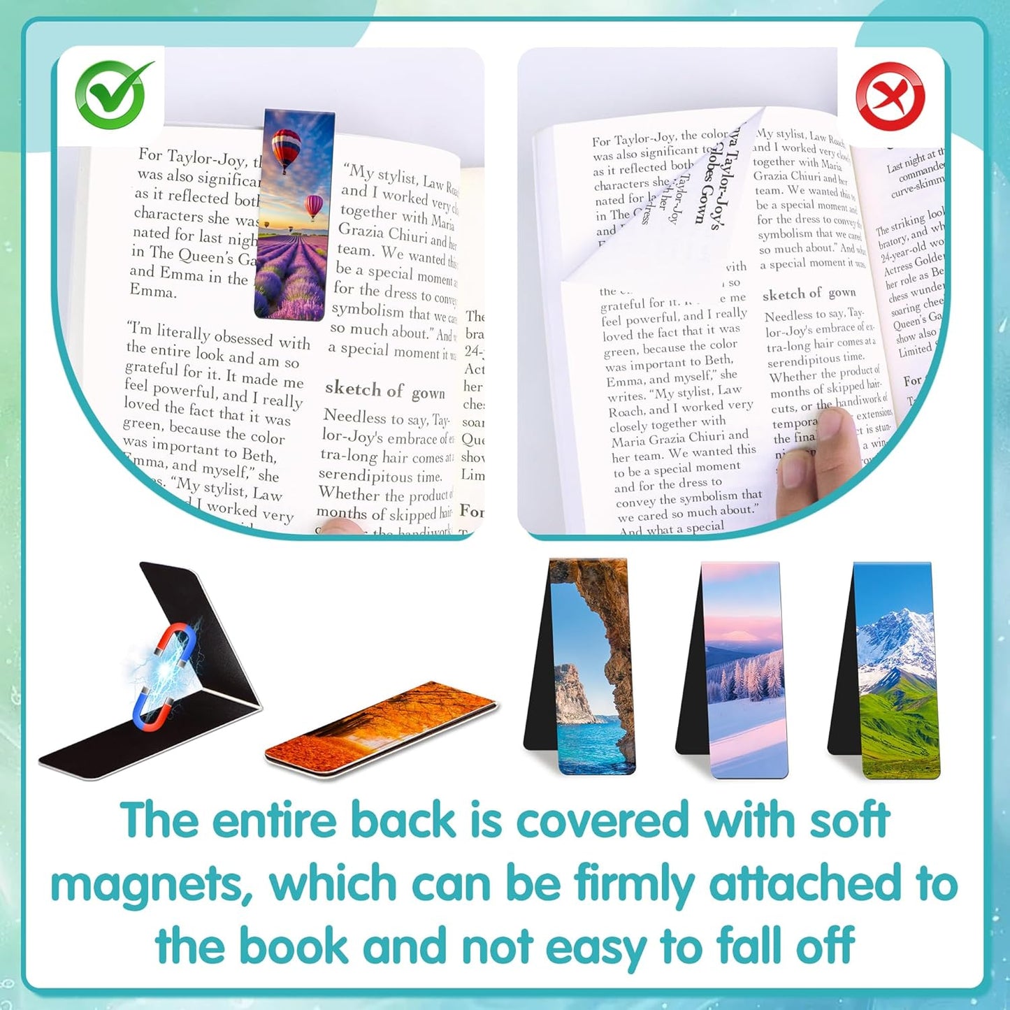 96Pack Magnetic Bookmarks Bulk Book Marks for Reading Women Men Adults Book Lovers Gifts, Cute Bookmarks Magnet Bookmark Clips Magnetic Page Markers Pretty Funny BookMarker (Scenery)