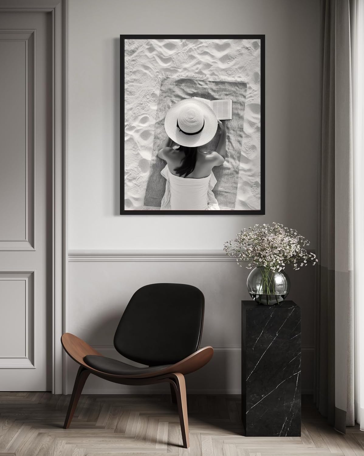 Woman Reading Book at Beach Wall Art Poster Art Print, High Fashion Photography Glam Gift for Her, Girls, Fashionista, Photo Designer Fans Chic Decor for Home, Office, Bedroom 135 (Woman Reading Book at Beach, 16 x 20 inches, Unframed)