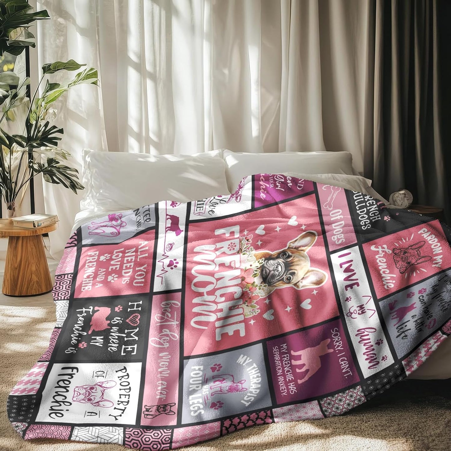 French Bulldog Gifts, Frenchie Gift for Women, French Bulldog Gift for Lovers/Kids/Owner, Frenchie Mom/Themed Gift Throw Blanket 60" x 50"