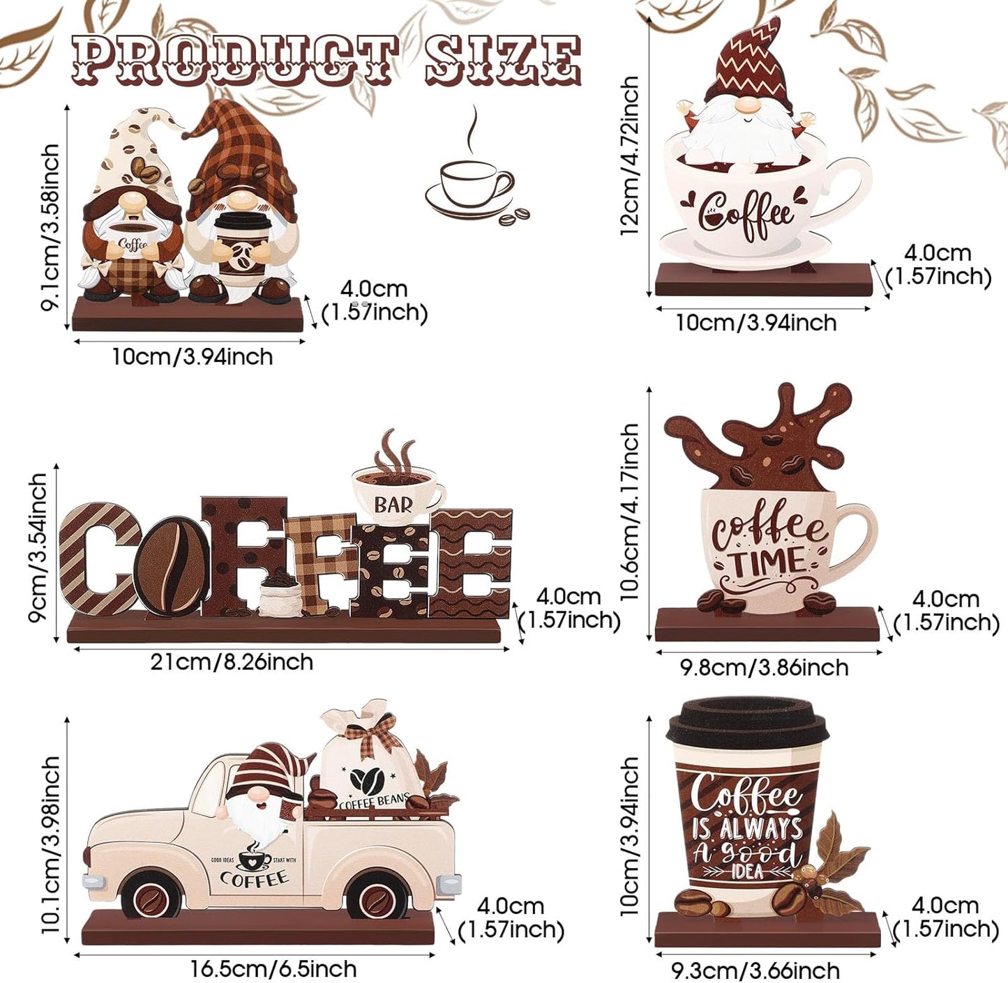 Blosssound 6 Pcs Coffee Bar Decor Sign Coffee Bar Accessories Farmhouse Gnomes Rustic Table Centerpiece Wood Tiered Tray Decor Table Signs for Home Kitchen Ornament