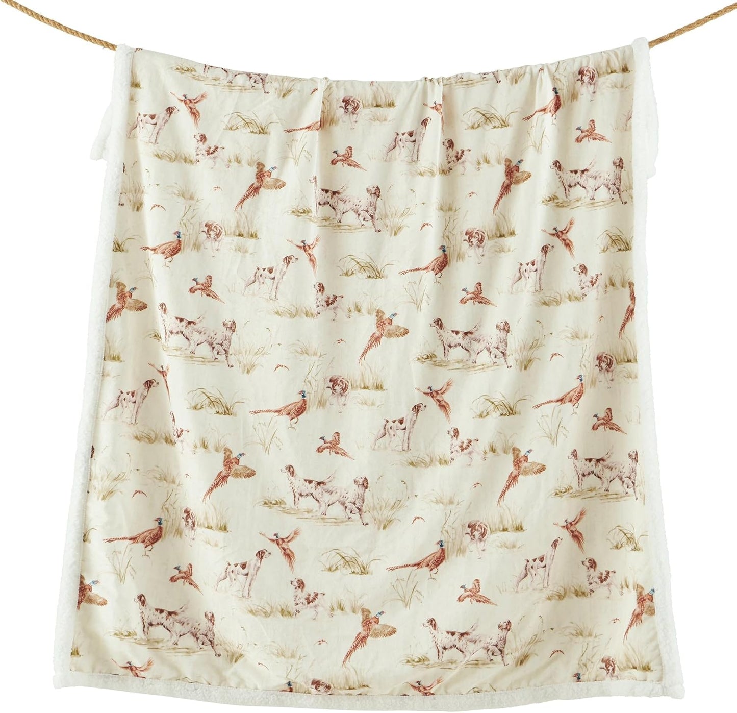 Paseo Road Campfire Fleece Throw Blanket, Pheasant Hunting Animal Print Sherpa Blanket, Cabin Lodge Throw, Soft Fleece Blanket for Couch Sofa Bed, 54x68 inch