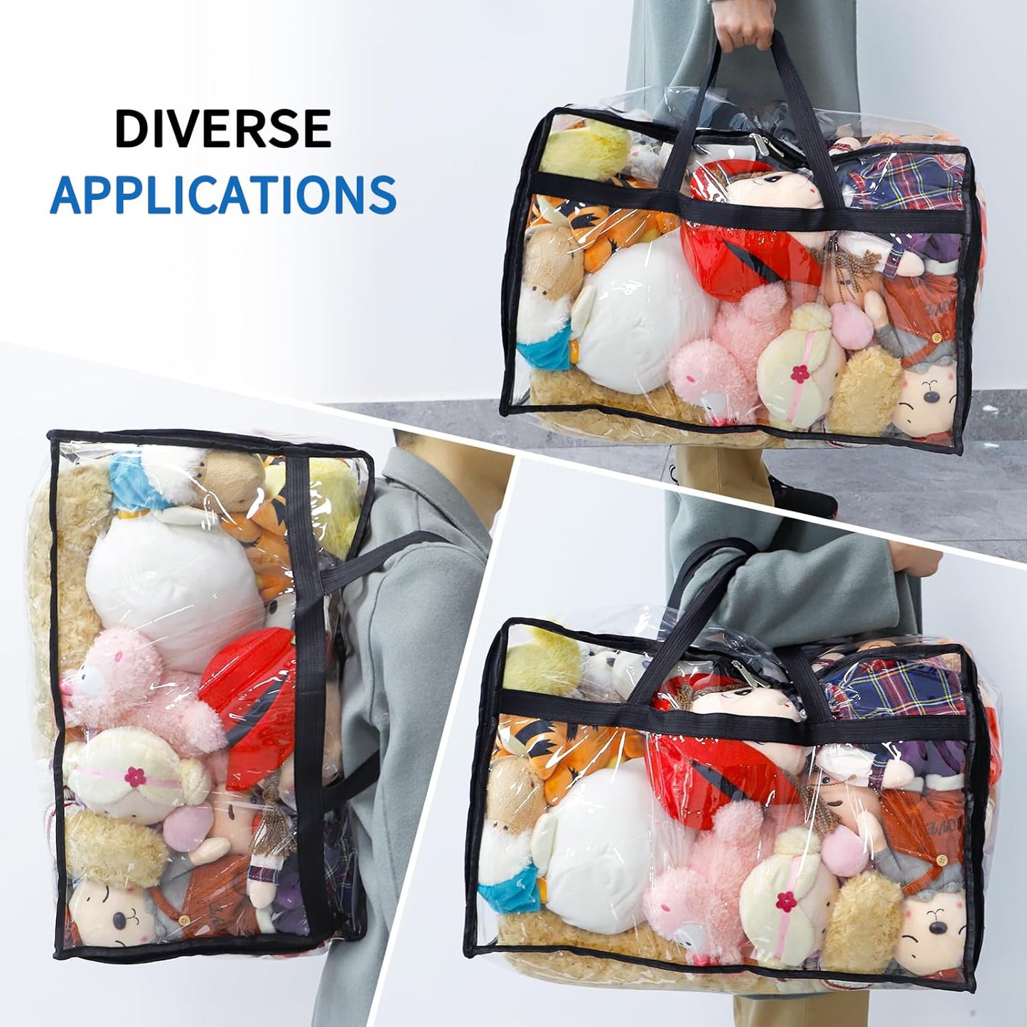 SGHUO Blanket Storage Bags 60L Extra Large Plastic Vinyl Clear Storage Bag for Clothes, Comforter, Bedding, Moving Bags with Zipper and Reinforced Handle (4pcs)