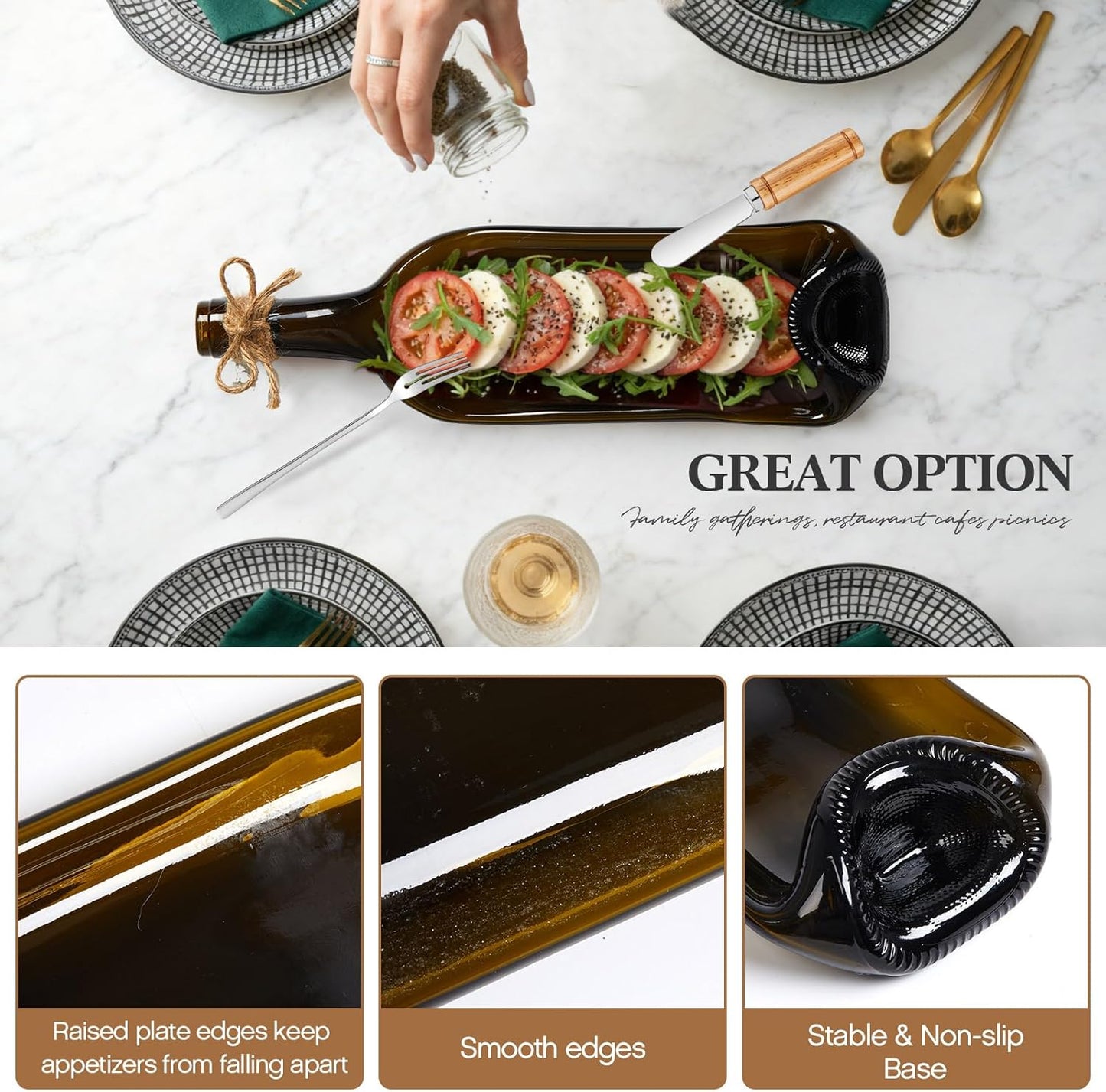 Bokon Melted Wine Bottle Serving Board Decorative Cheese Tray Charcuterie Board with Knife Fork Cracker Platter Wine Lover Gift for Accessories Gourmet Party Housewarming Mom(Brown,1 Pcs)