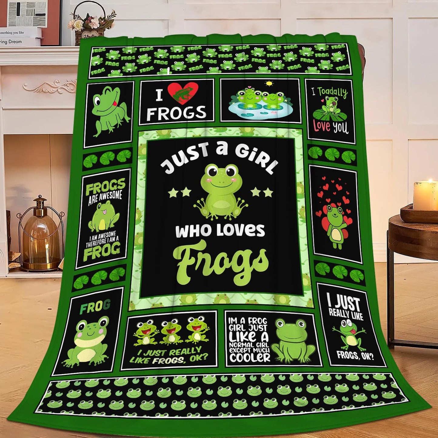Just a Girl Who Loves Frogs Blanket Gifts for Girls Women Cute Frog Fleece Blankets Soft Warm Animal Throw Cozy Flannel Plush Stuff Throws for Kids Adults Bed Couch Bedding Decor 50"x40"