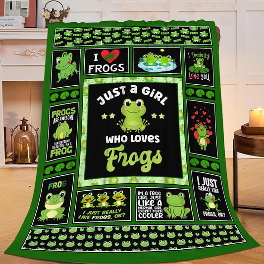 Just a Girl Who Loves Frogs Blanket Gifts for Girls Women Cute Frog Fleece Blankets Soft Warm Animal Throw Cozy Flannel Plush Stuff Throws for Kids Adults Bed Couch Bedding Decor 50"x40"