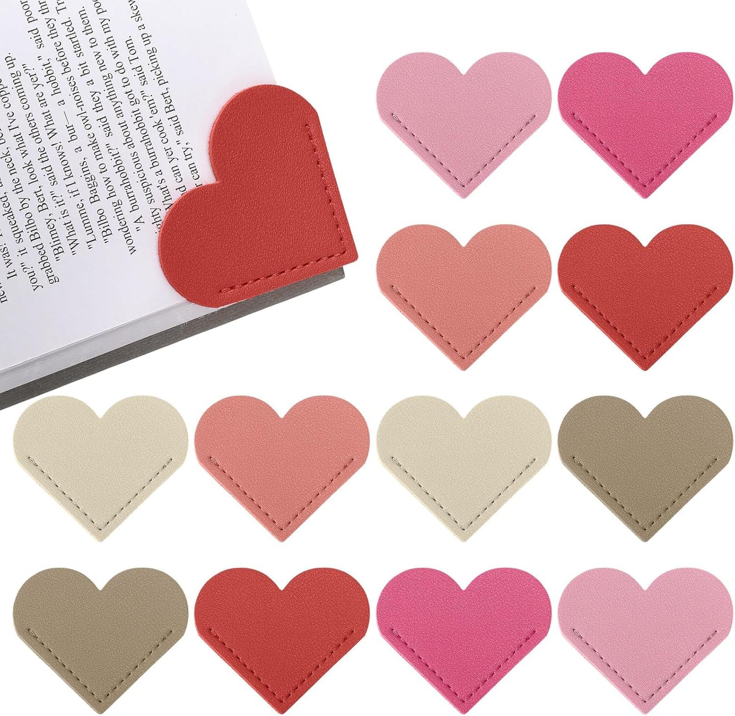 Skyygemm 12 Pcs Galentine's Day Leather Heart Bookmarks Valentine's Day Red Pink Corner Page Bookmark for Reading Book Holder Markers Book Lovers Gifts Accessories for Women Teachers