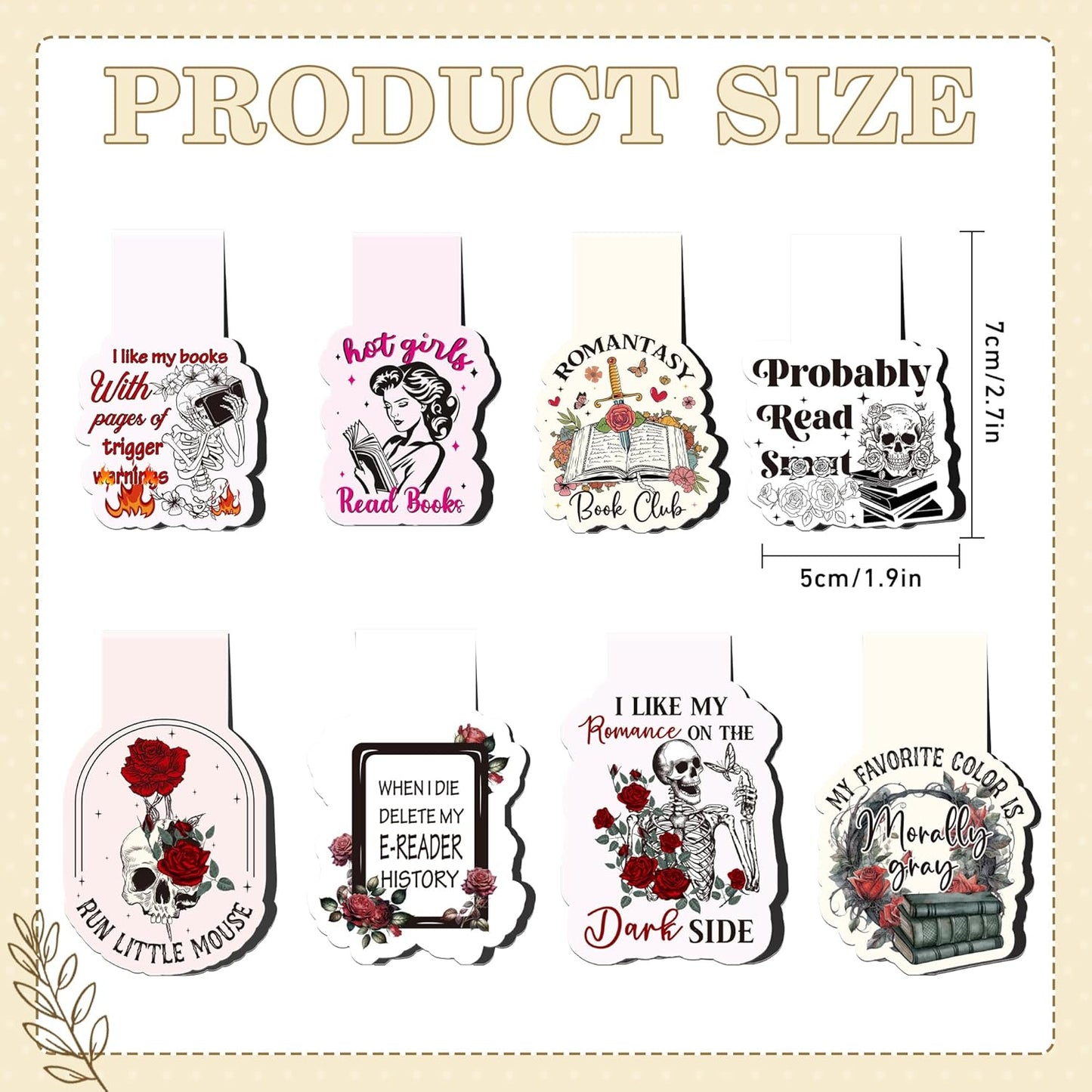 Dark Romance Magnetic Bookmarks: 8 Pcs Funny Magnet Book Page Markers for Reading, Spicy Fairytale Bookmark Clips, Gifts for Women Book Lovers Office School Supplies