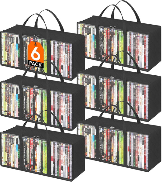 Lifewit DVD Storage Bags 6 Pack, Clear PVC Plastic DVD Organizer with Handles and Zipper, Media Holder for Blu Ray Disc, Movie Cases, VHS Box, Video Game Disks, Albums, Holds 240 Pcs DVDs (40 Each)
