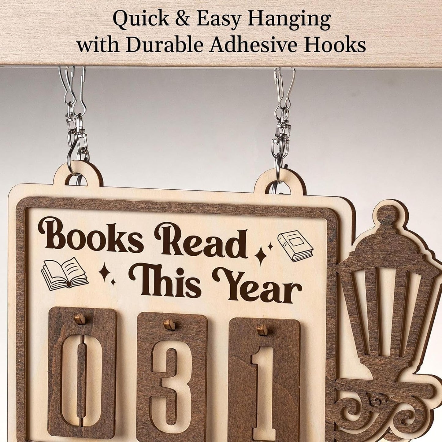 Books Read Counter, Wooden Goal Pendant Tracker, Compact Reading Counter for Students, Solid Wood Educational Book Tracker with Engraved Numbers, Book Goal Display with Hanging String, Books Read
