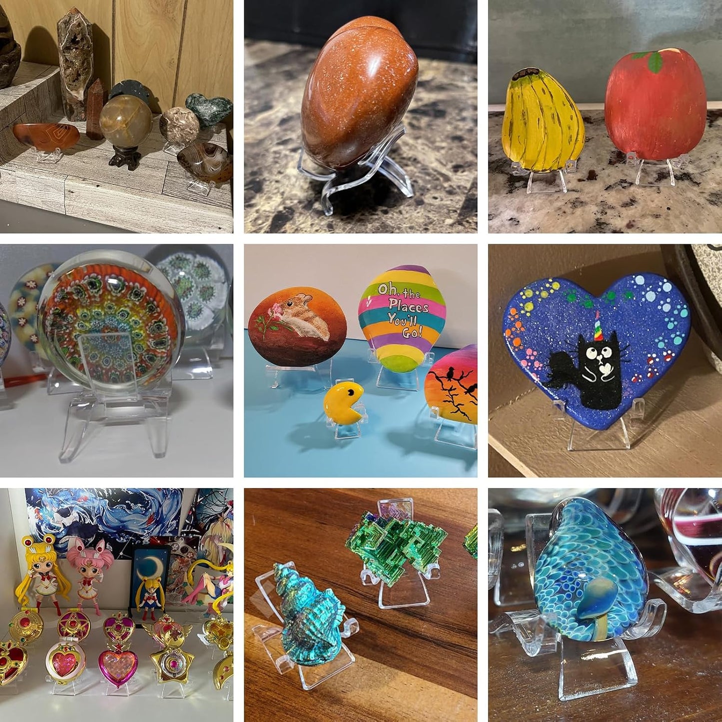DARENYI 20Pcs Rock Display Stand Holder Clear Acrylic Display Stands Easels Pedestals for Crystal Geodes Mineral Agate Fossil Coral Gemstone Collectibles