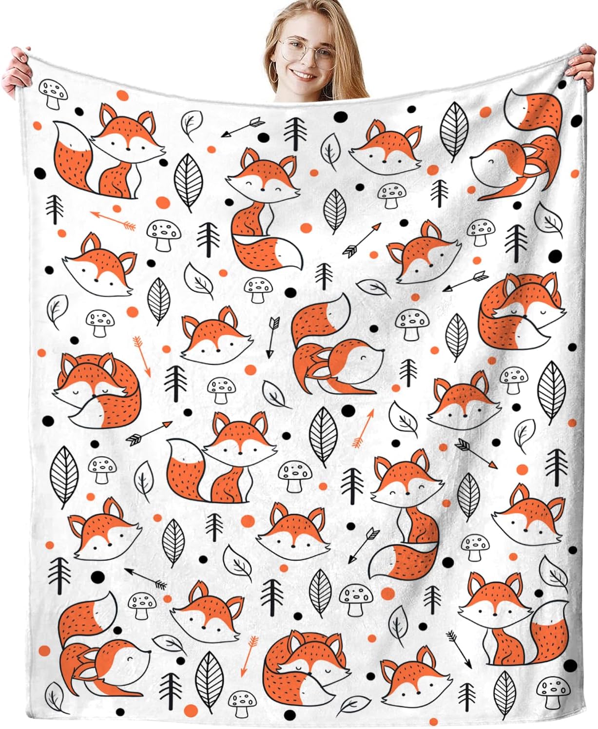 Cute Fox Blanket Super Soft Cozy Flannel Throw Blankets Bedding for Sofa Bedroom Living Room Kids Adults Gifts 80"x60"