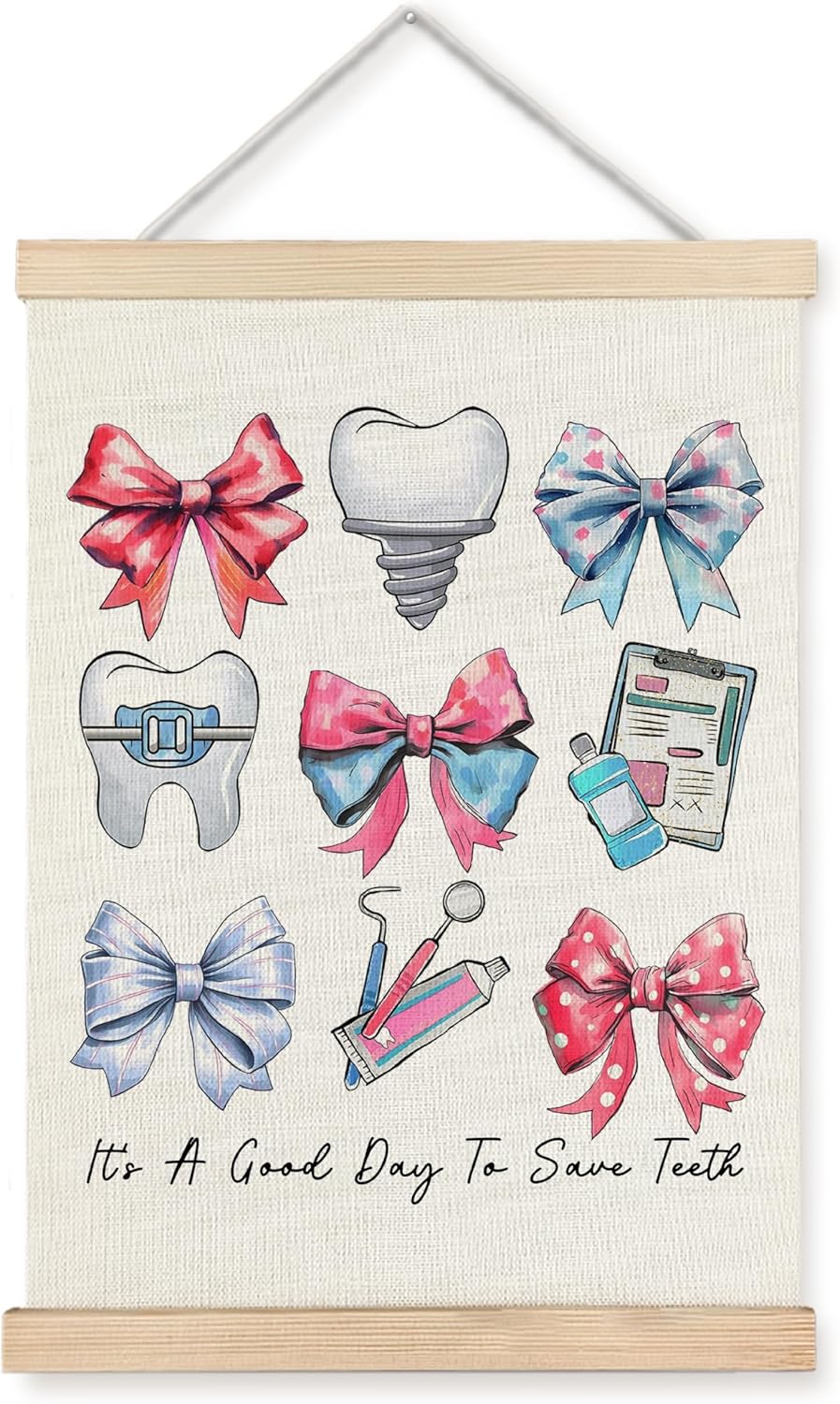 WUCHJ Coquette Pink Bow Dental Office Wall Art Poster, Dentist Dental Assistant Office Decor, It's a Good Day to Save Teeth Canvas Prints Artwork for Clinic Medical Decor, 12x16 Inch