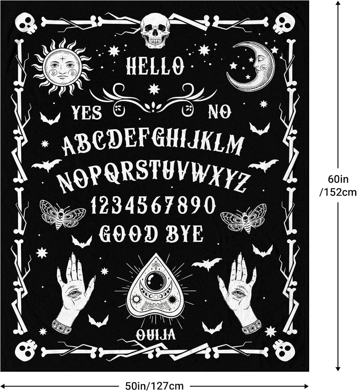 Ouija Board Blanket 60"x50", Goth Witchy Birthday Gifts for Women/Men, Spooky Gifts, Sun and Moon Print Decoration for Home Bedroom Living Room Dorm Chair Halloween Gothic Throw Blanket