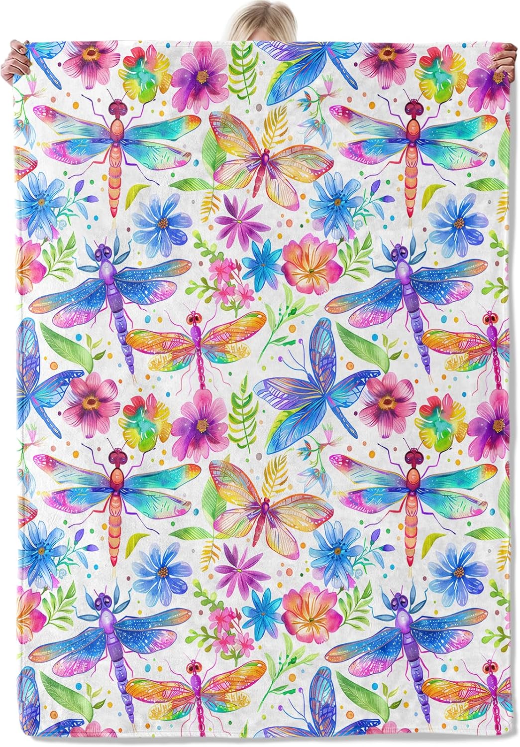 Colorful Dragonfly and Butterfly Throw Blanket Gifts for Women, Soft Fuzzy Warm Cozy Flannel Blankets for Bedroom, Travel, Couch, Home Decor 50x60 in