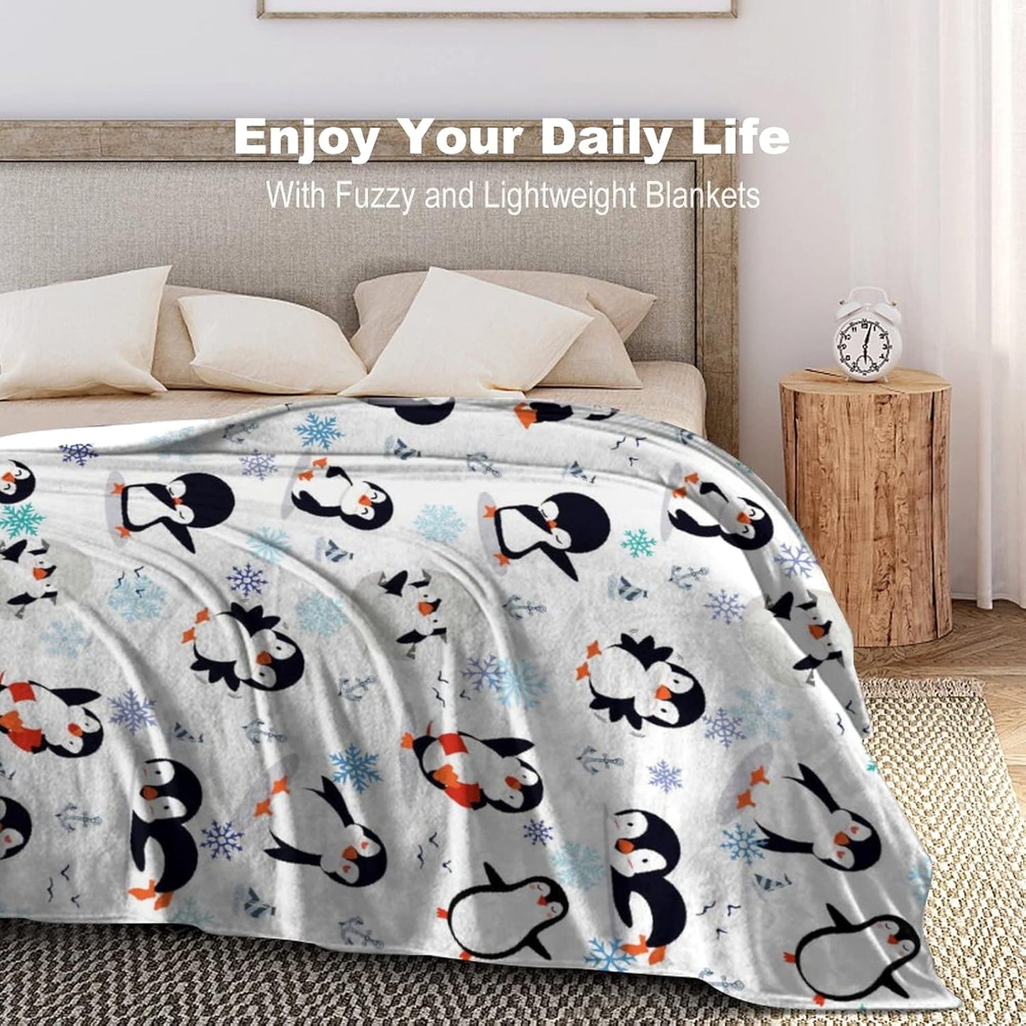 Animal Penguin Blanket Ultra Soft Cute Penguins Flannel Fleece Throw Blankets Lightweight Microfiber Fun Art Kids Adult Bedding for Gifts Travel 60"X50"