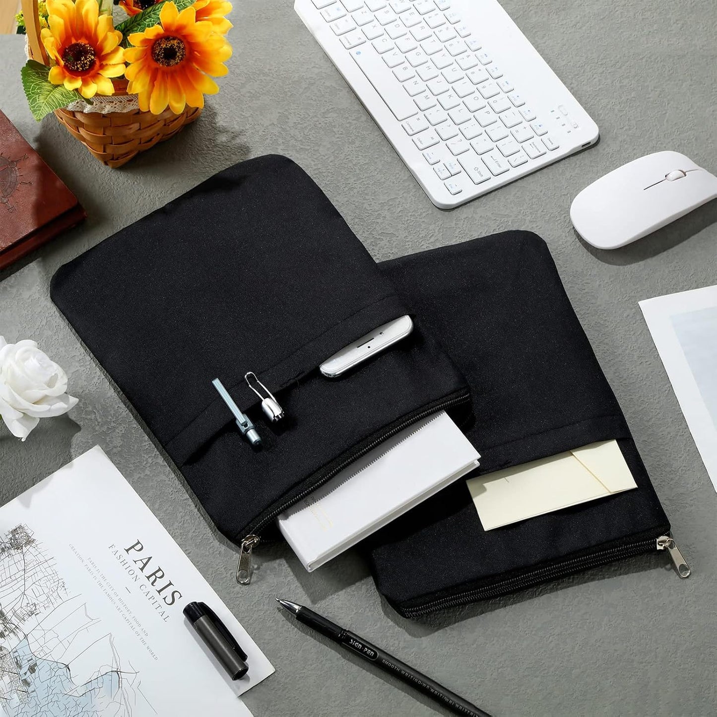 Roowest 3 Pcs Book Protector Sleeve with Zipper Covers Protector Bag Pouch for Book Lovers Bookish Holiday Festival Gifts Canvas Paperback Cover Washable Pouch Pocket 11 x 8.7 Inch(Black)