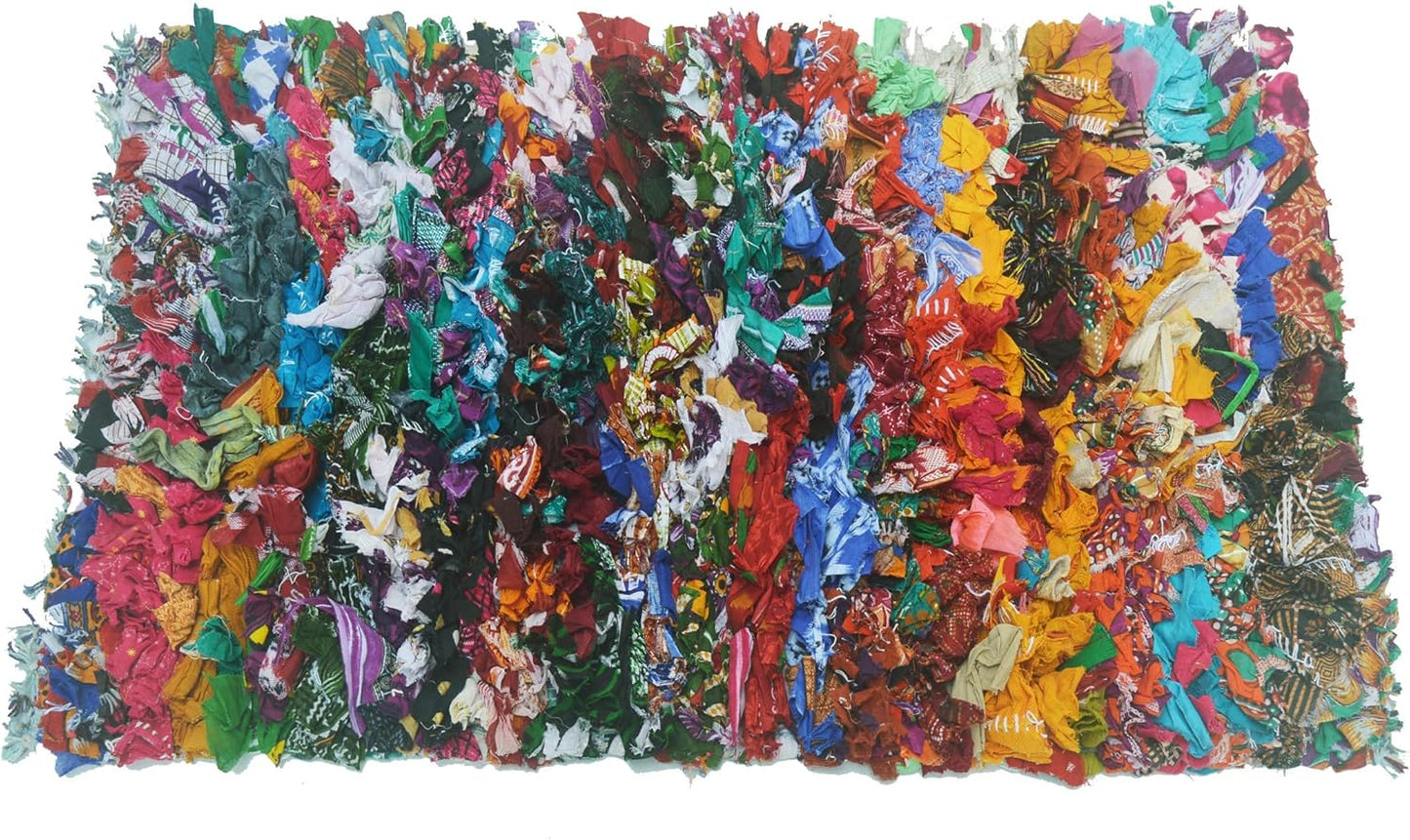 Chardin home Rainbow Shag Rug Multi Color | Boho Rug for Bedroom, Kitchen, Entrance Bathroom and More | Recycled Rag chindi Shaggy Rug 20x30 Inch.