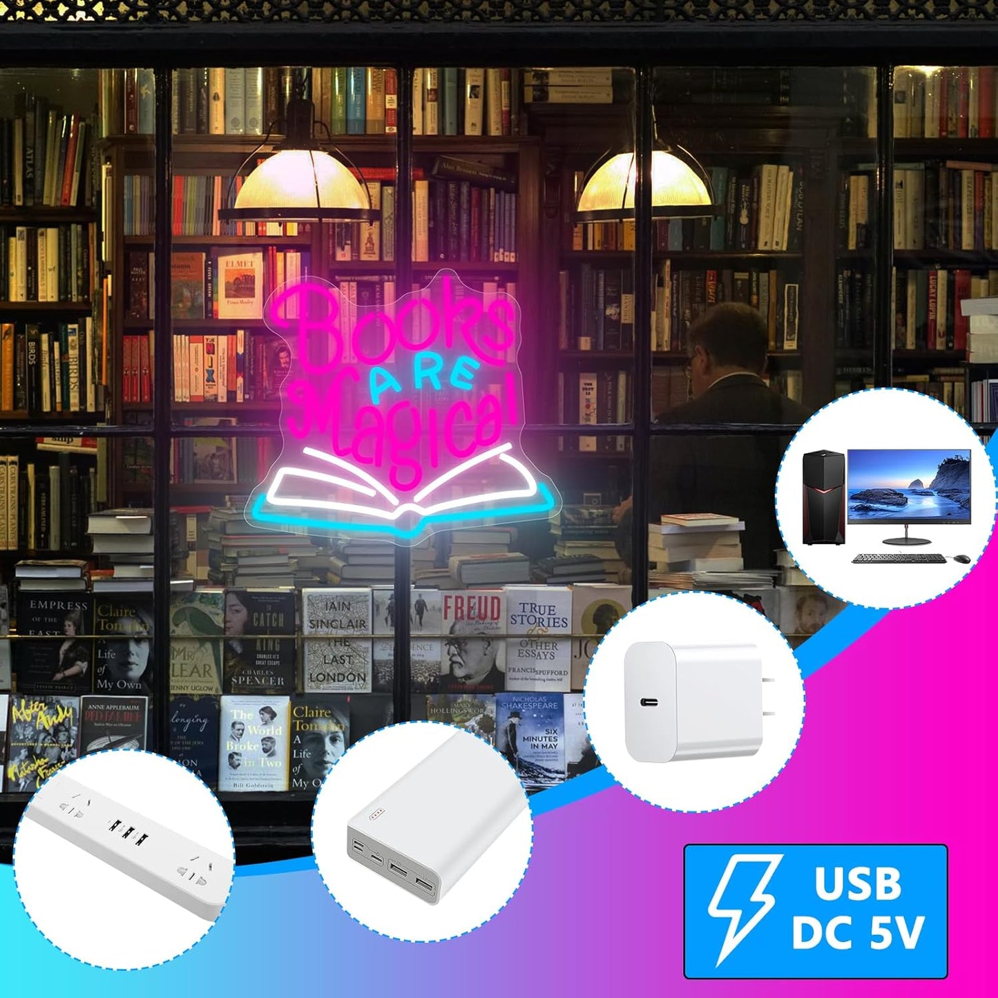 Books are Magical Neon Sign, Neon Signs for Wall Decor, Dimmable Led Signs for Bedroom, Light Up Signs for Classroom Reading Room Book Party Library Decoration Bookish Decor Gifts