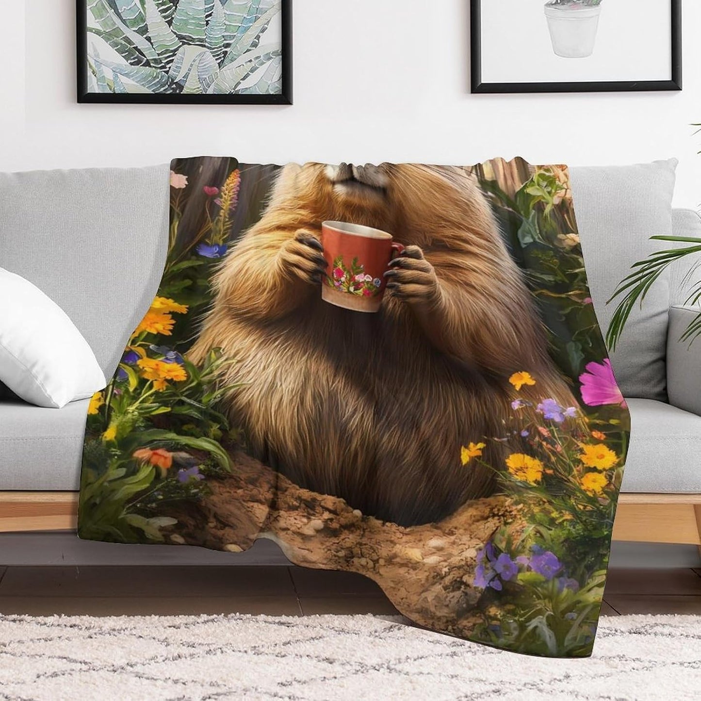 Funny Garden Groundhog Throw Blanket for Couch Bed Plush Cozy Fuzzy Flannel Blanket for All Season 40"x60"