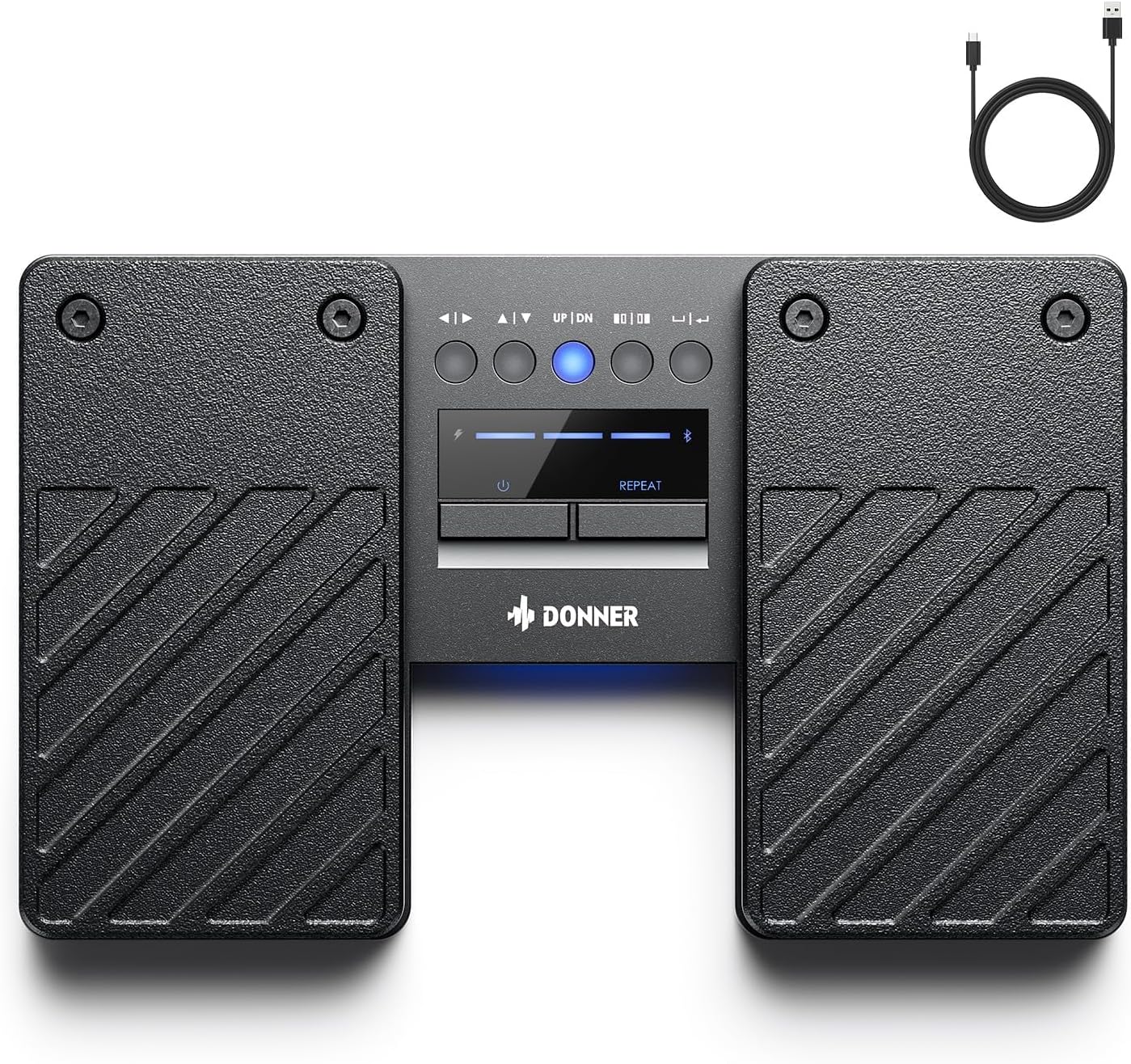 Donner Wireless Bluetooth Page Turner Pedal for iPad Tablets Phone Foot Pedal, Black