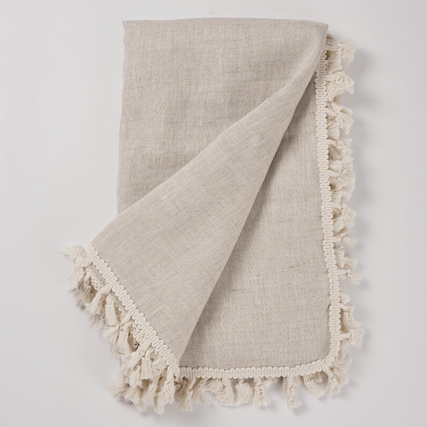 100% Pure Linen Blanket with Fringe, 49.6" x 59.8" - Blankets Lightweight Breathable, Decorative Linen Throw Blanket for Living Room Couch Sofa and Bed,Linen
