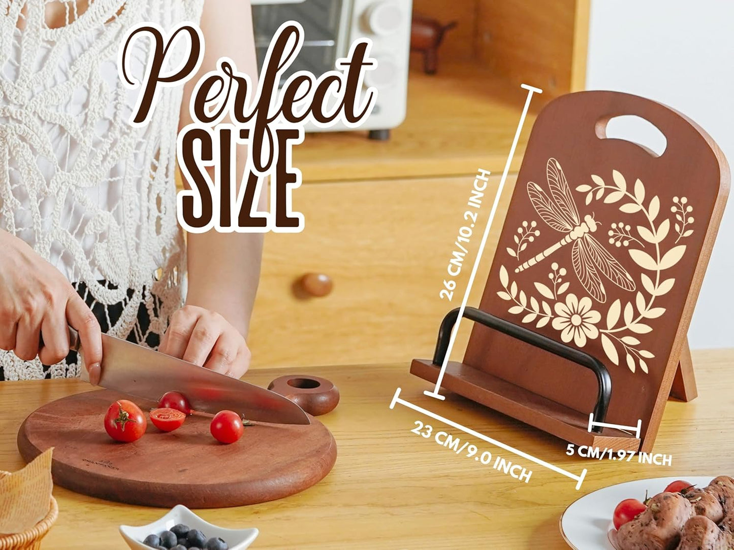 InnoBeta Dragonfly Gifts for Women, Cookbook Stand for Kitchen Counter, Perfect Gifts for Dragonfly Lovers on Birthday, Adjustable Tablet Recipe Book Holder, Unique Garden & Home Decor