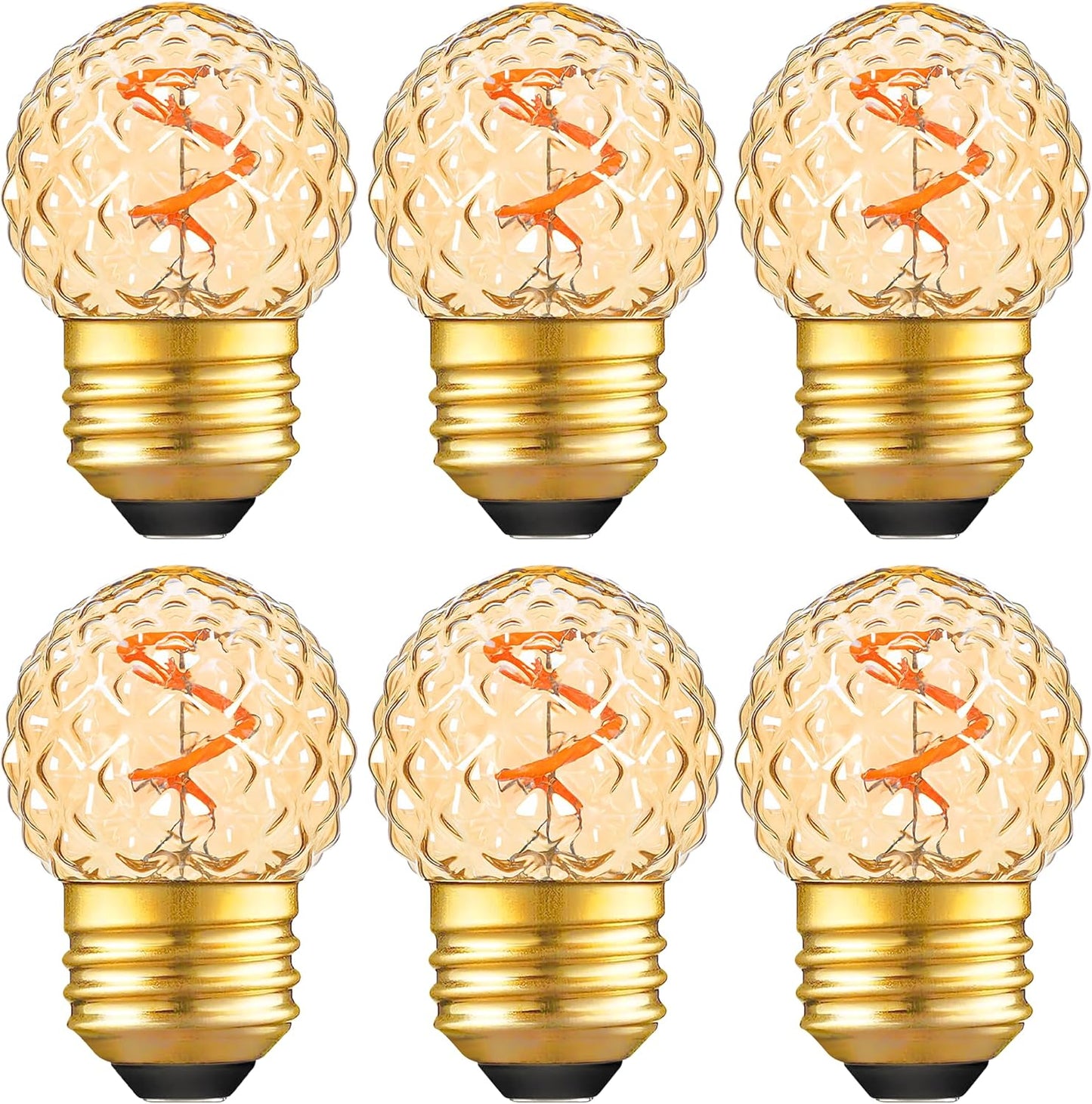 G40 LED Low Watt Light Bulbs Warm Glow E26 Amber 1W 10 Watt Light Bulb,Low Lumen Light Bulb Small Edison Short Dim Light Bulbs for Lamp,Bedroom (Amber Spiral Filament 2200K, 6 Count)
