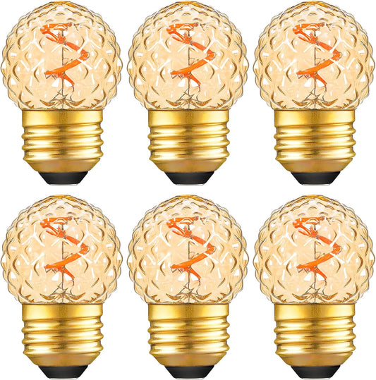 G40 LED Low Watt Light Bulbs Warm Glow E26 Amber 1W 10 Watt Light Bulb,Low Lumen Light Bulb Small Edison Short Dim Light Bulbs for Lamp,Bedroom (Amber Spiral Filament 2200K, 6 Count)