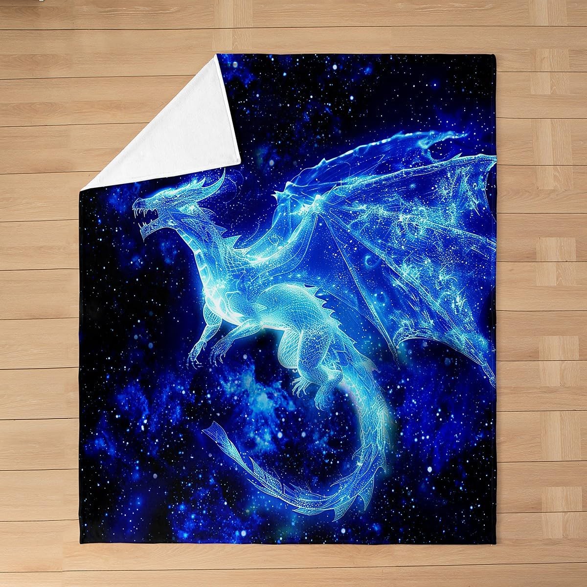 Feelyou Dragon Plush Throw Blanket Twin 60"x80" Galaxy Wildlife Animals Flannel Fleece Blanket Outer Spaces Blue Black